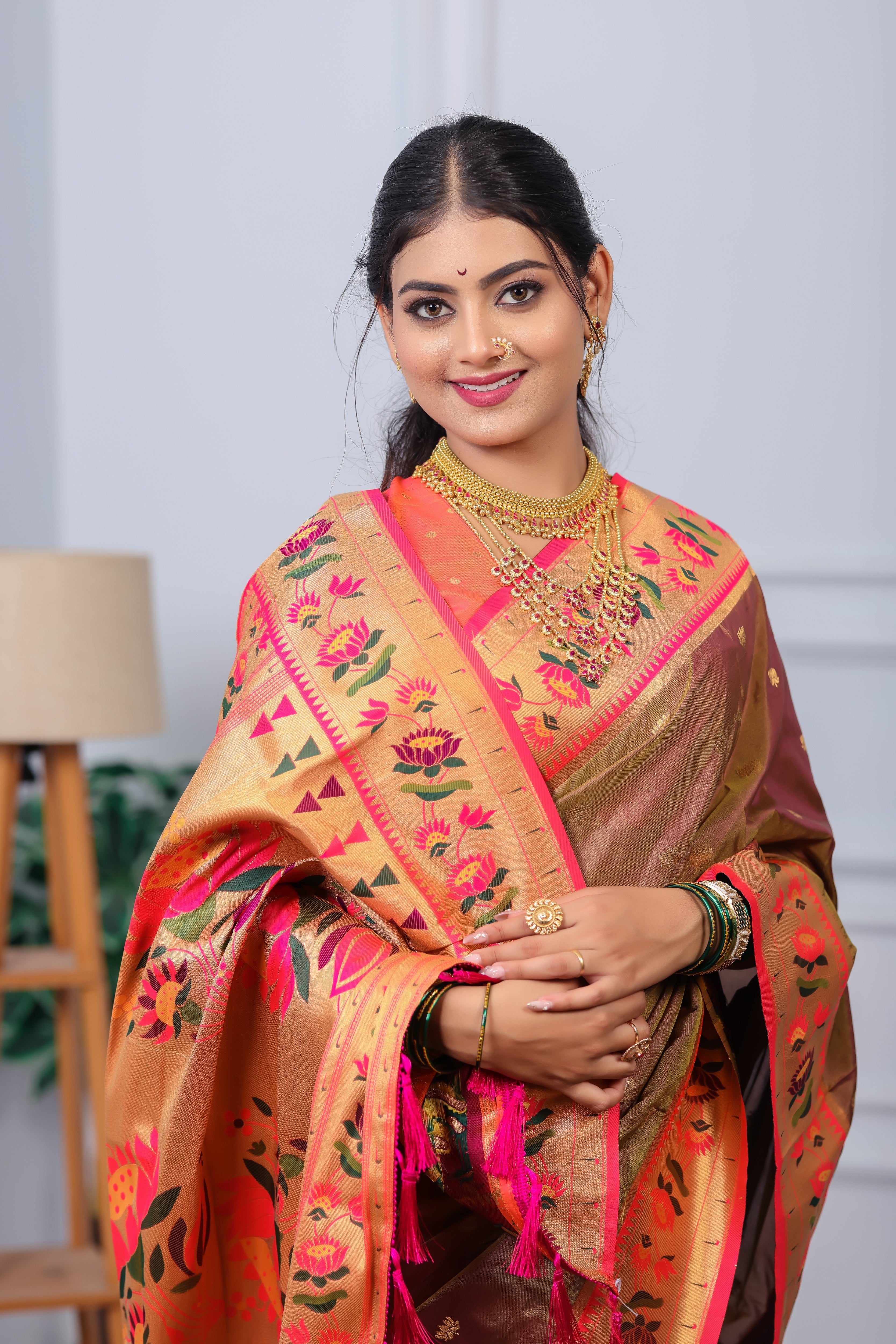 Brown Paithani Soft Silk Saree