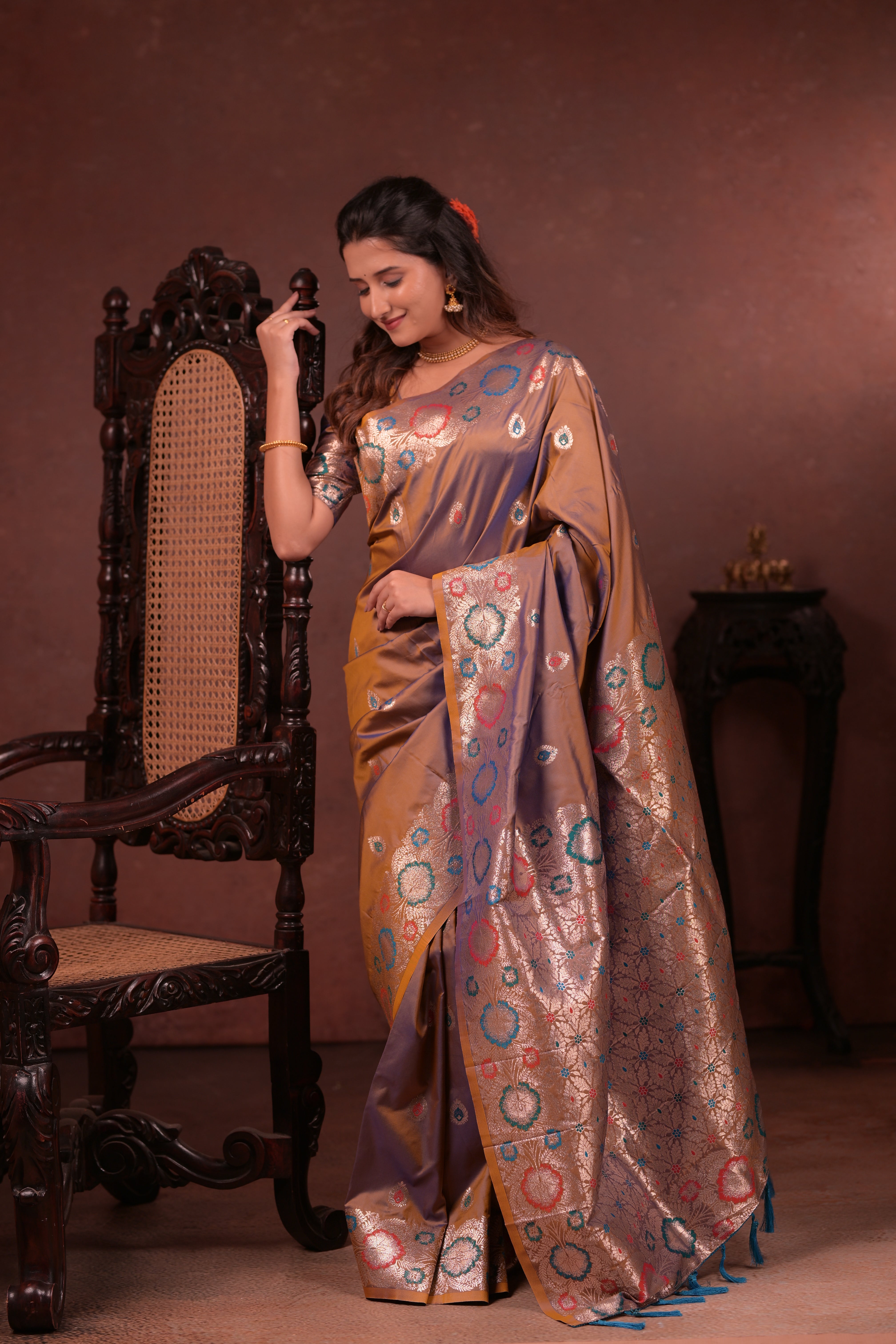 Brown Paithani Woven Silk Saree
