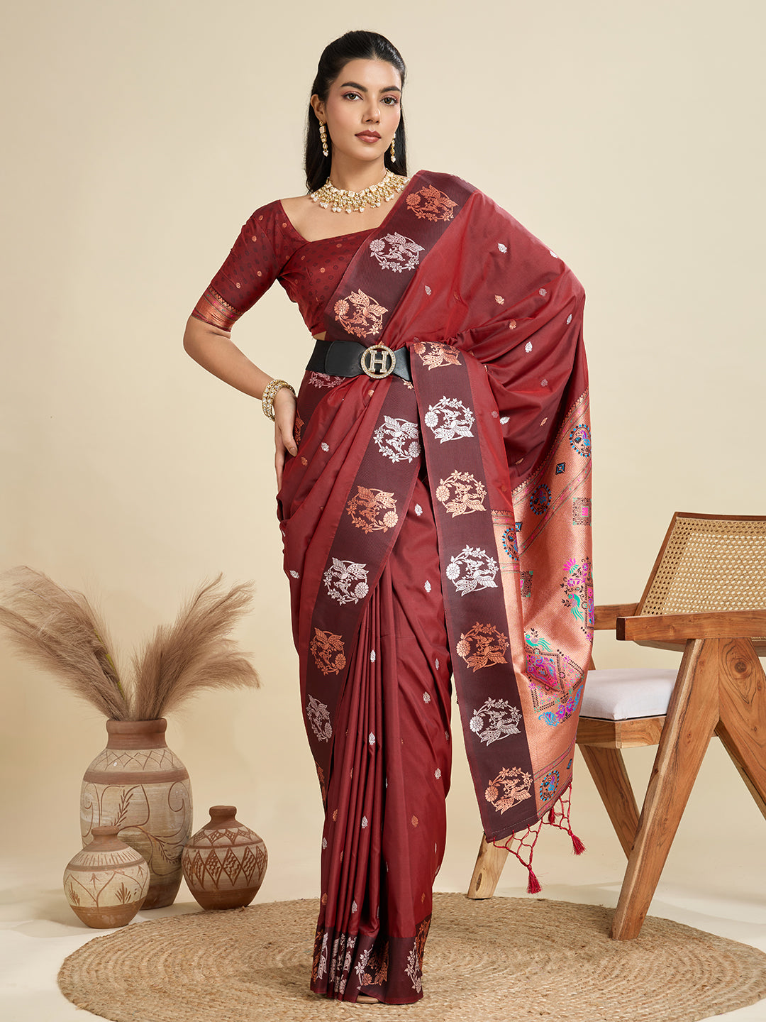 Brown Pure Soft Kanjivaram Paithani Silk Saree
