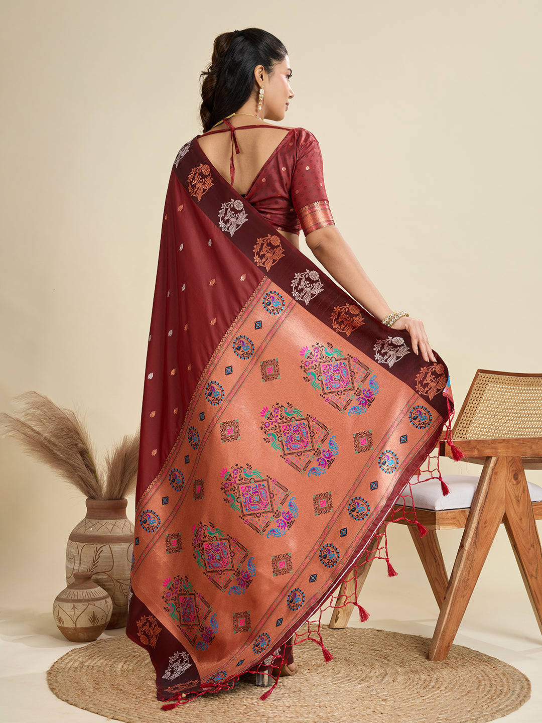 Brown Pure Soft Kanjivaram Paithani Silk Saree