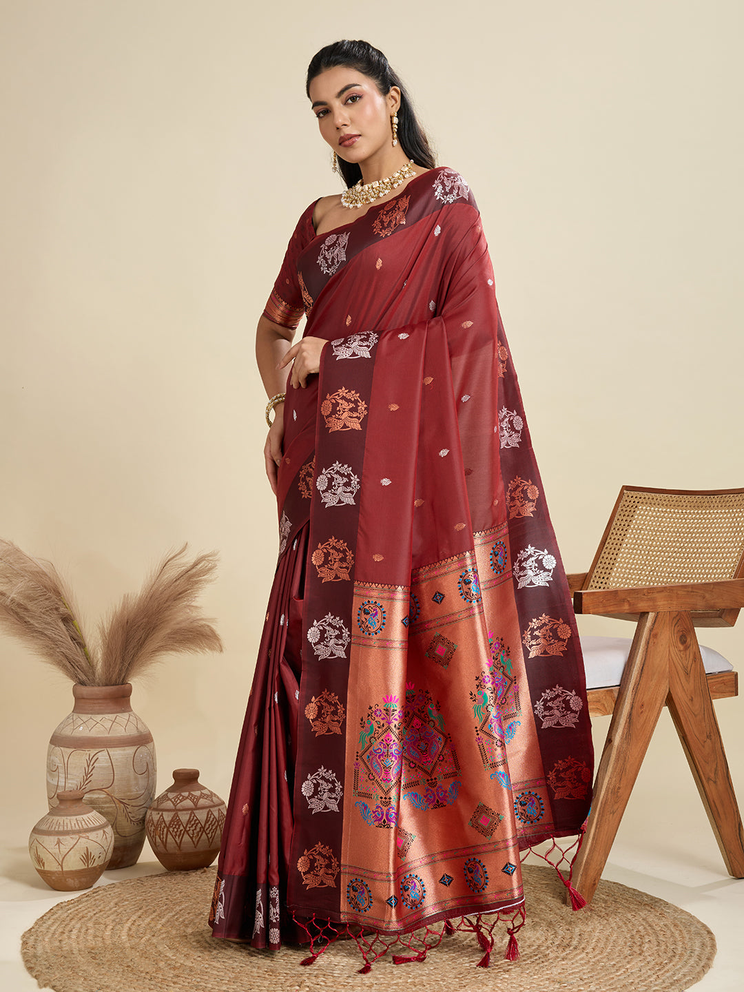 Brown Pure Soft Kanjivaram Paithani Silk Saree