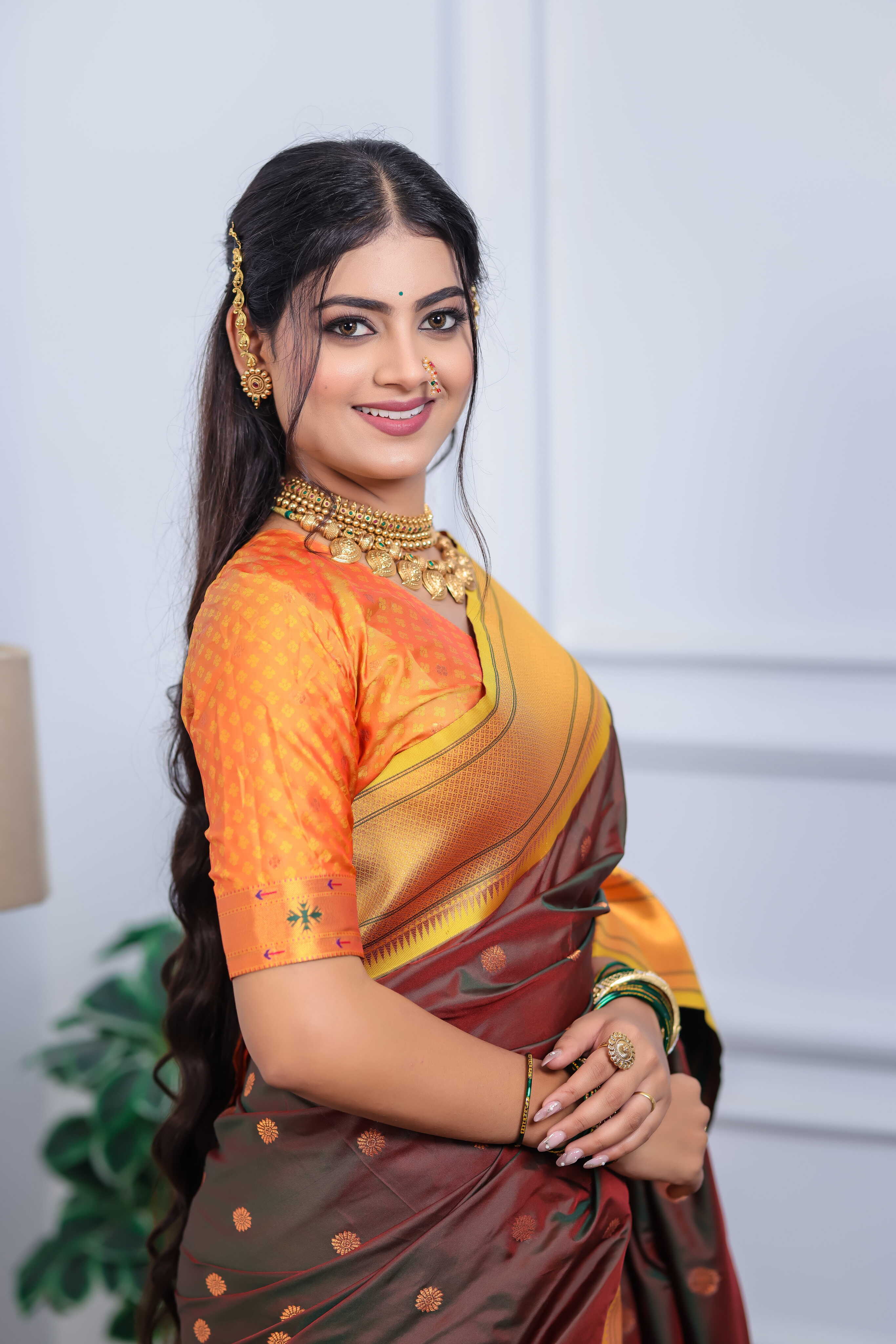 Brown Silk Fabric Weaving Paithani Saree
