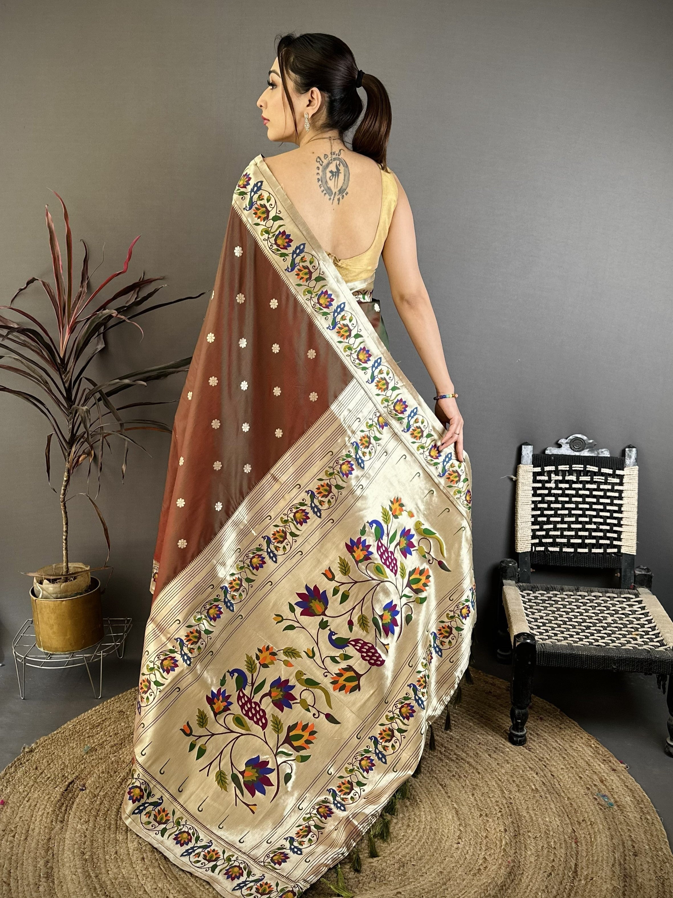 Brown Silk Weaving Paithani Silk Saree