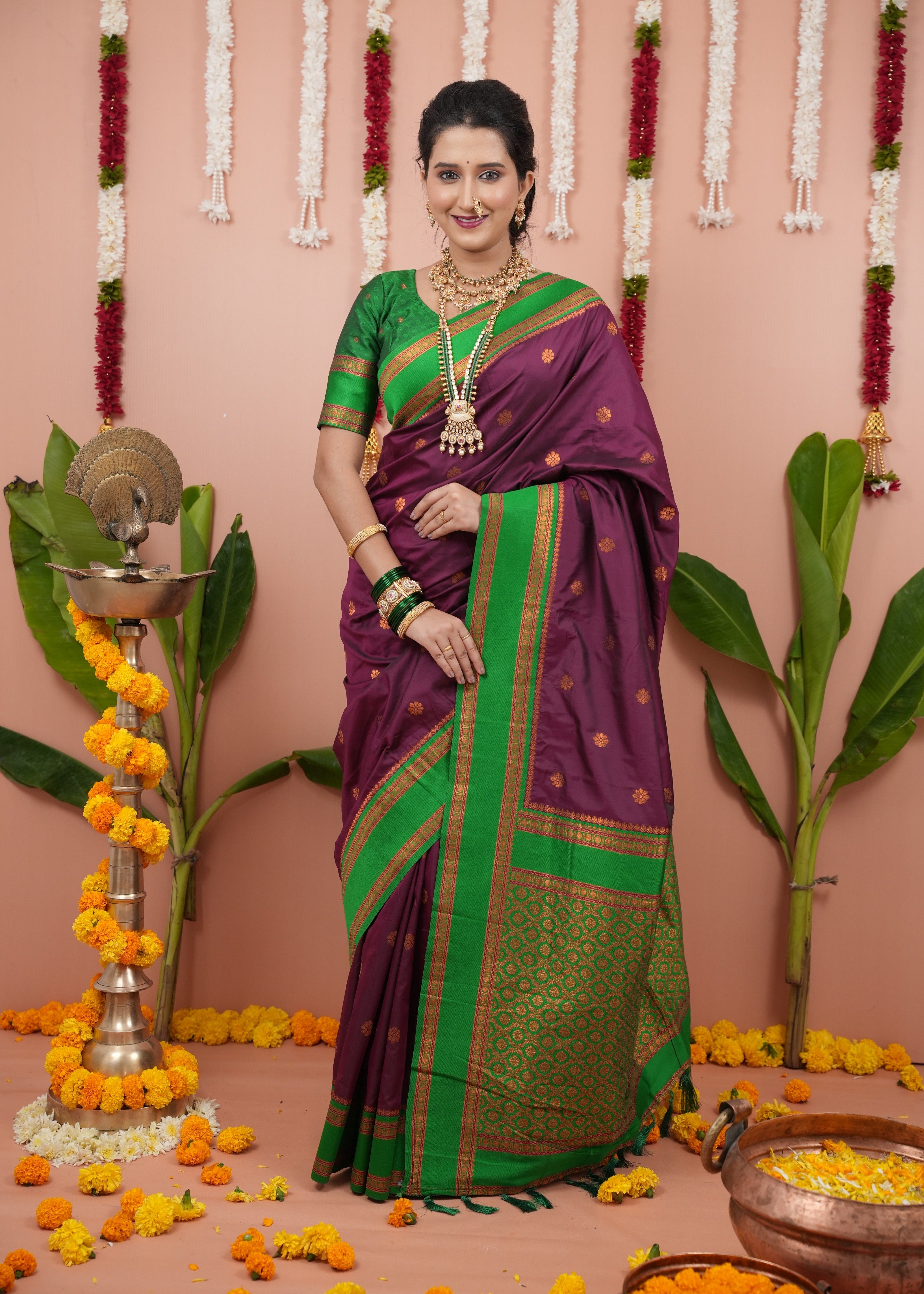 Burgundy Wedding Wear Soft Silk Saree