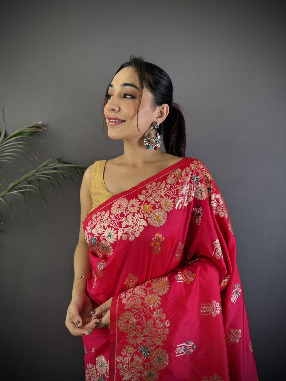 Burnt Pink Soft Banarasi Silk Saree