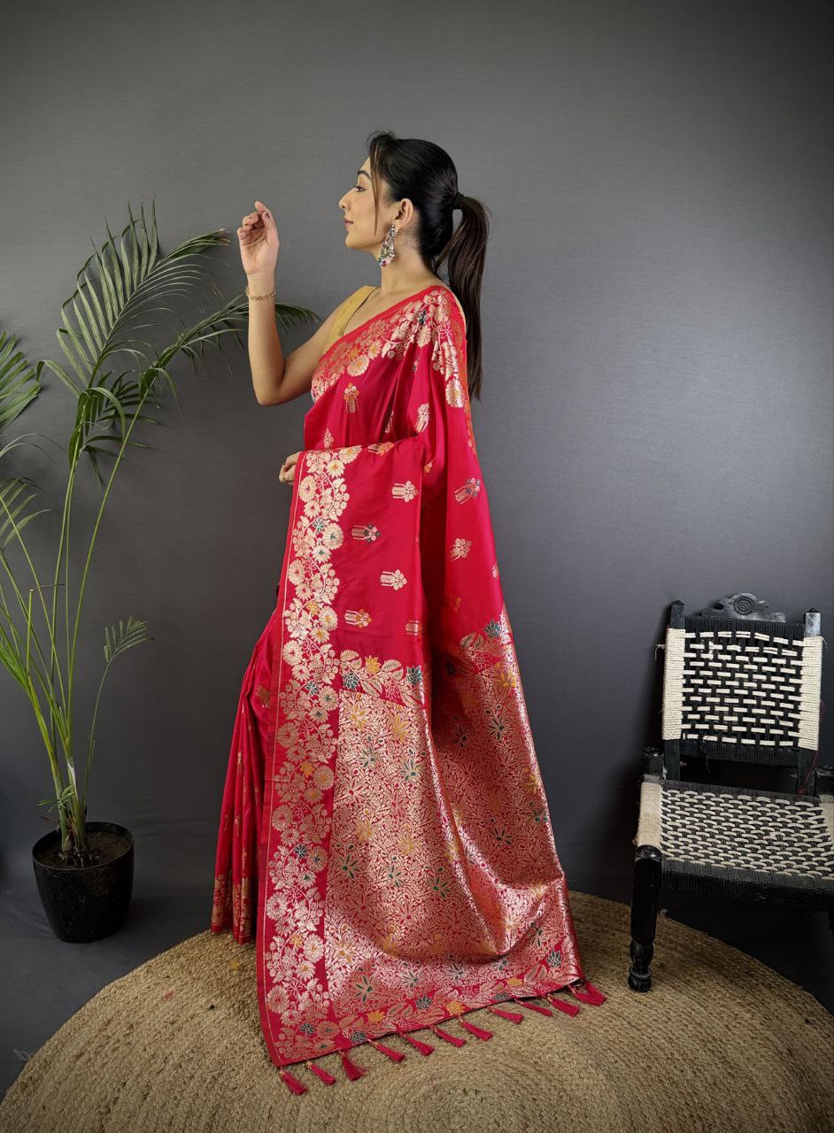Burnt Pink Soft Banarasi Silk Saree