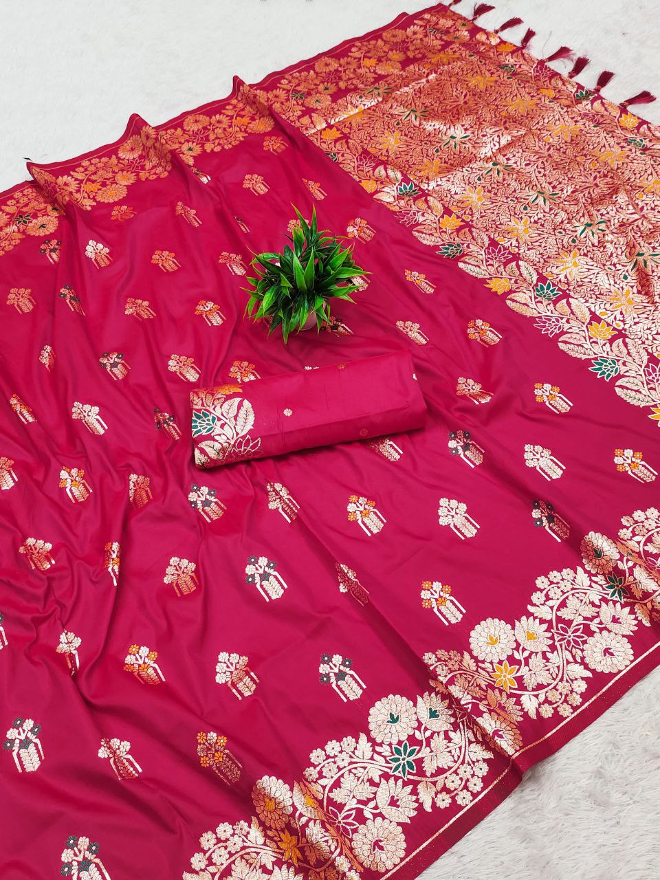 Burnt Pink Soft Banarasi Silk Saree