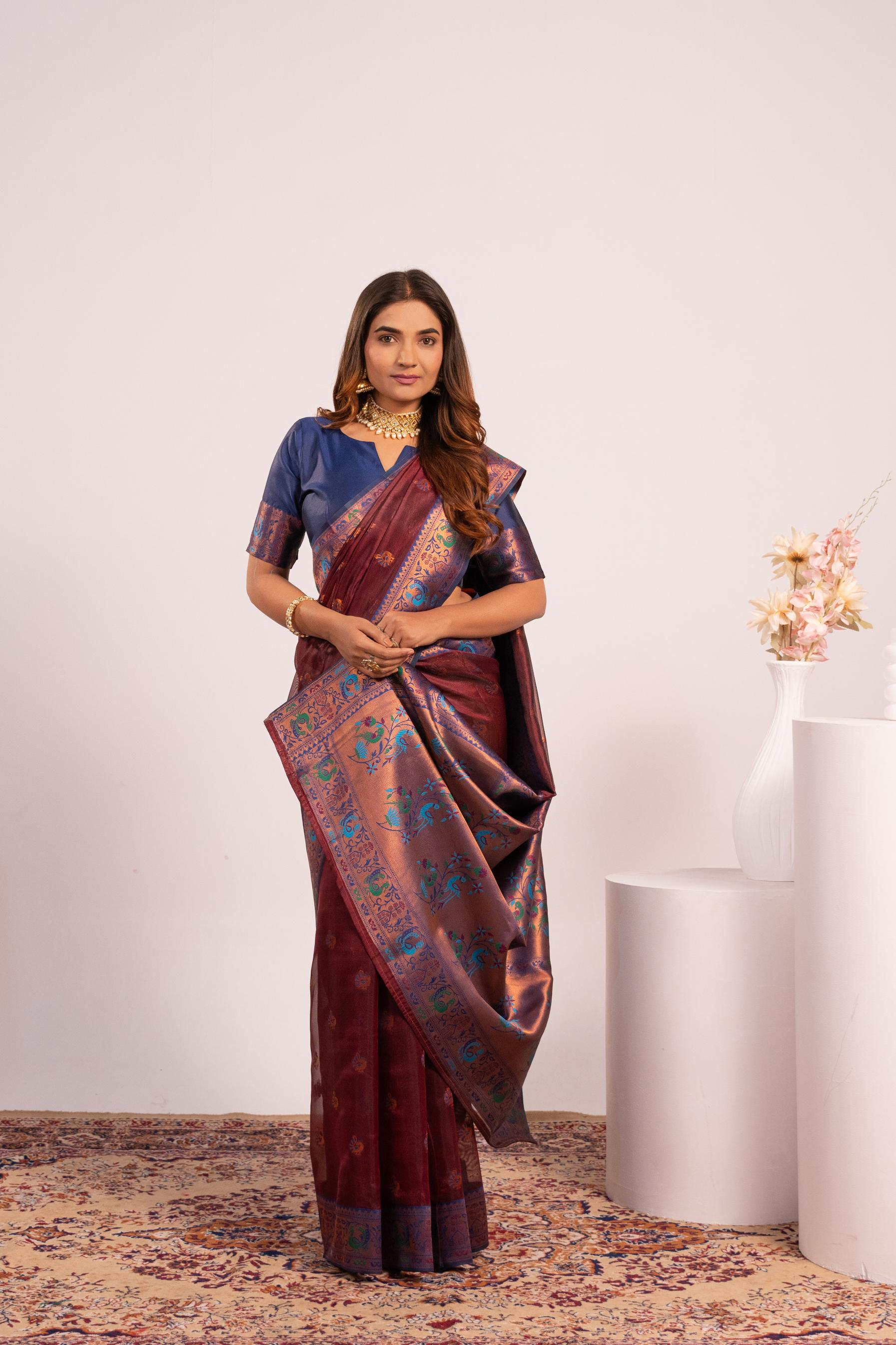 Coffee Tissue Silk Paithani Saree