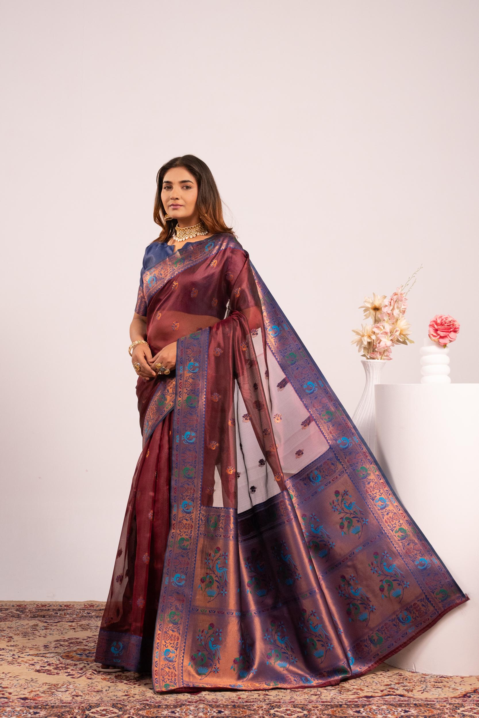 Coffee Tissue Silk Paithani Saree
