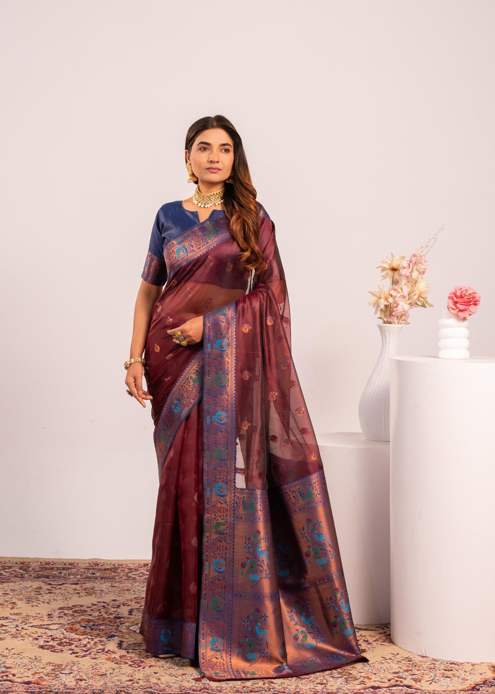 Coffee Tissue Silk Paithani Saree