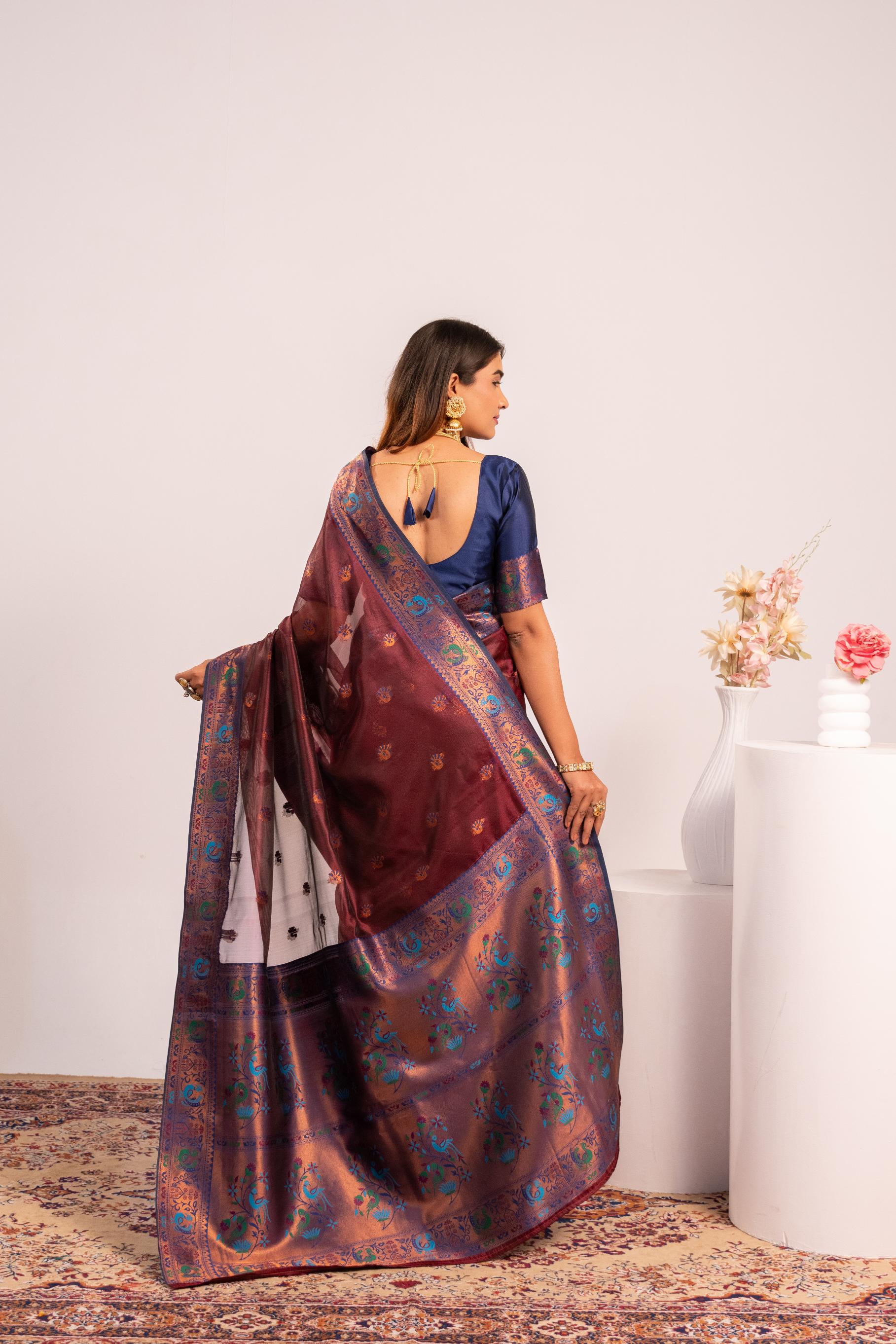 Coffee Tissue Silk Paithani Saree