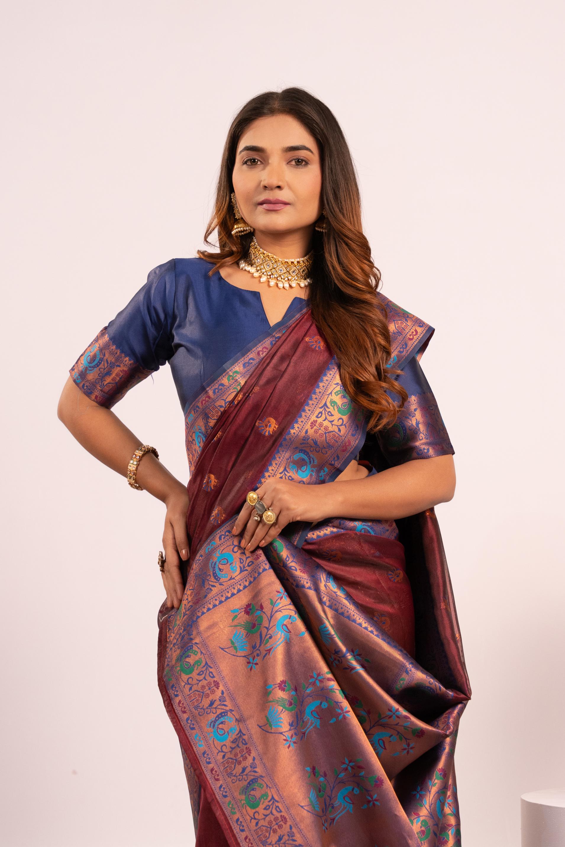 Coffee Tissue Silk Paithani Saree