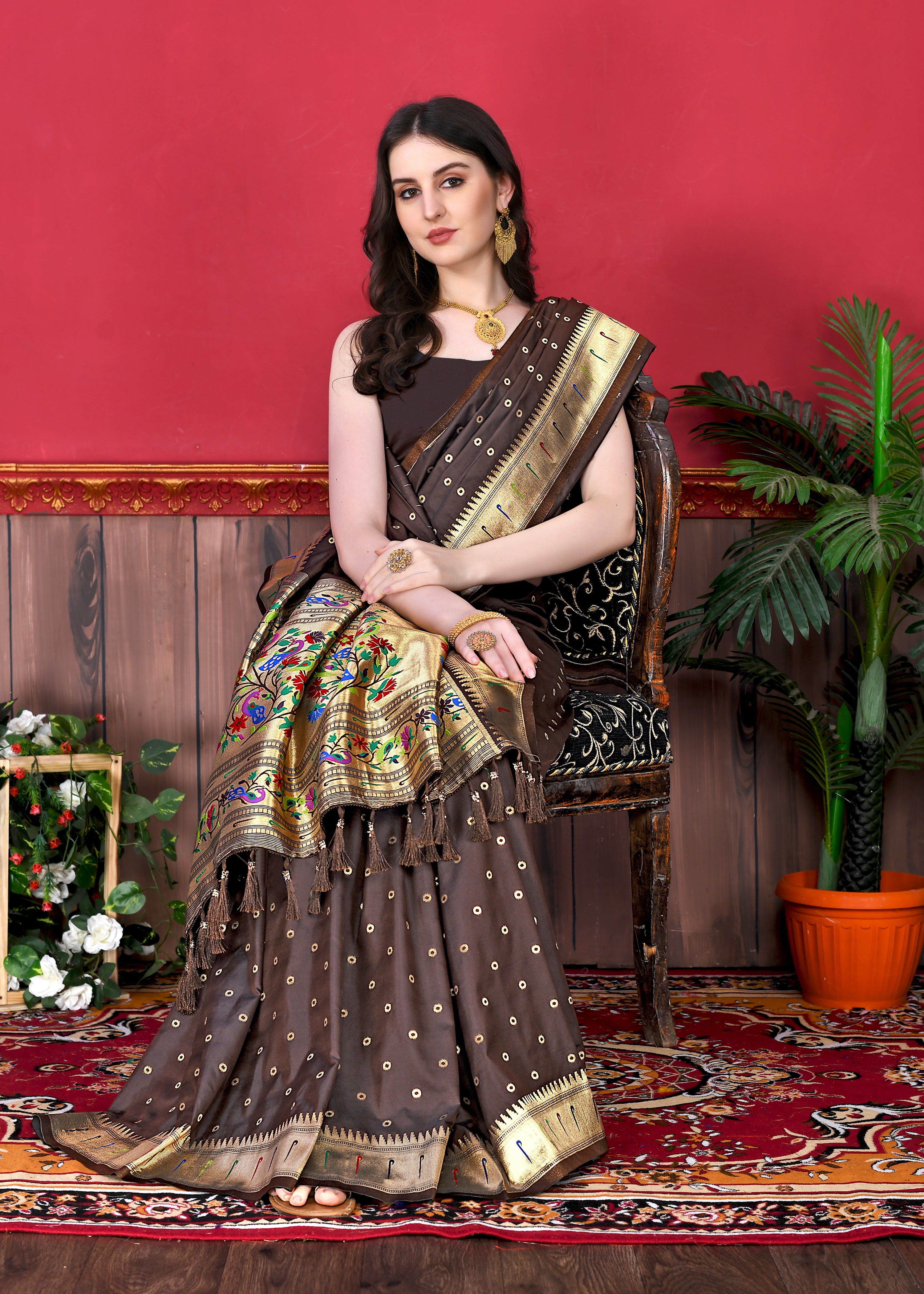 Coffee Wedding Wear Soft Paithani Silk Saree
