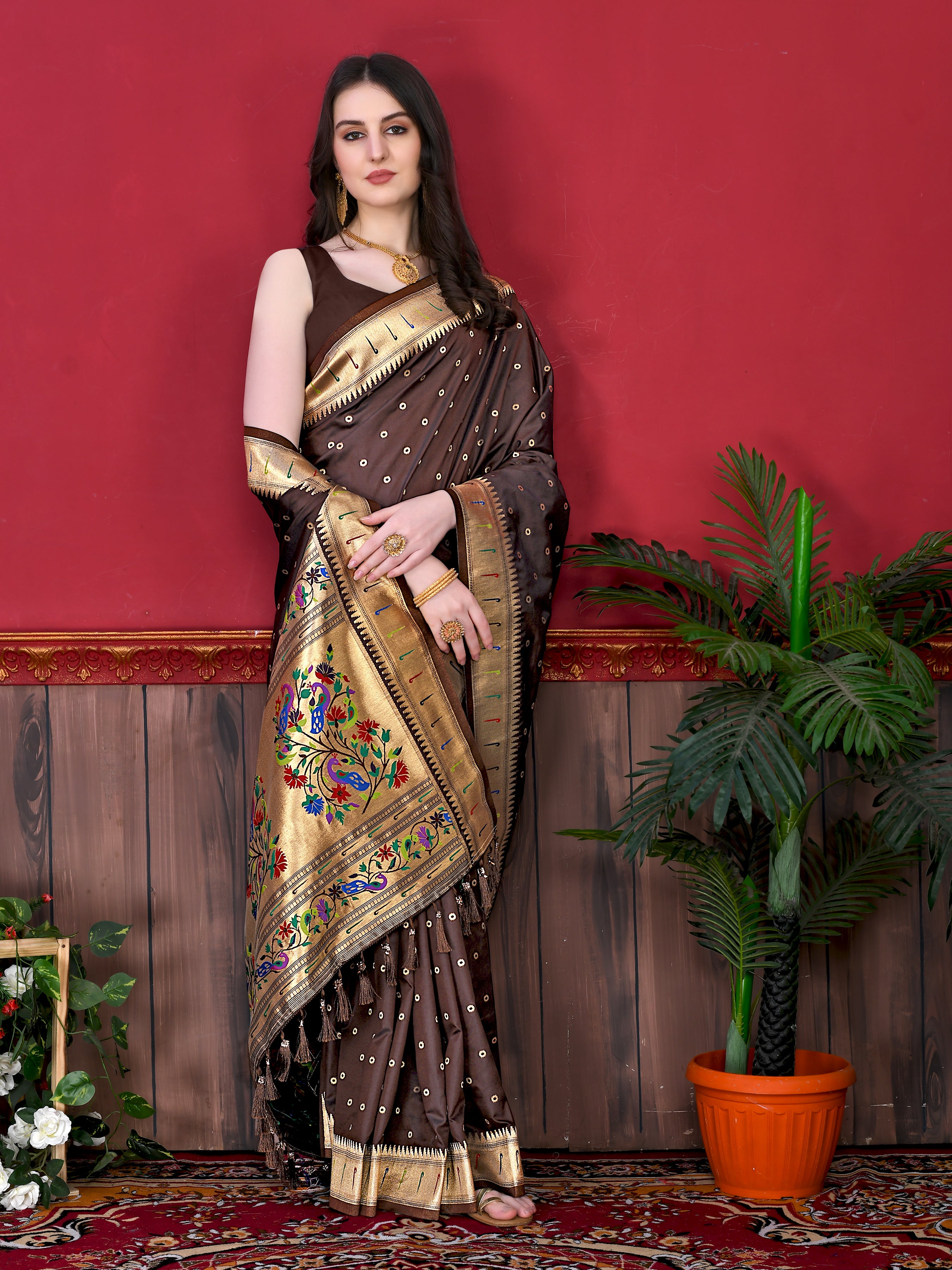 Coffee Wedding Wear Soft Paithani Silk Saree