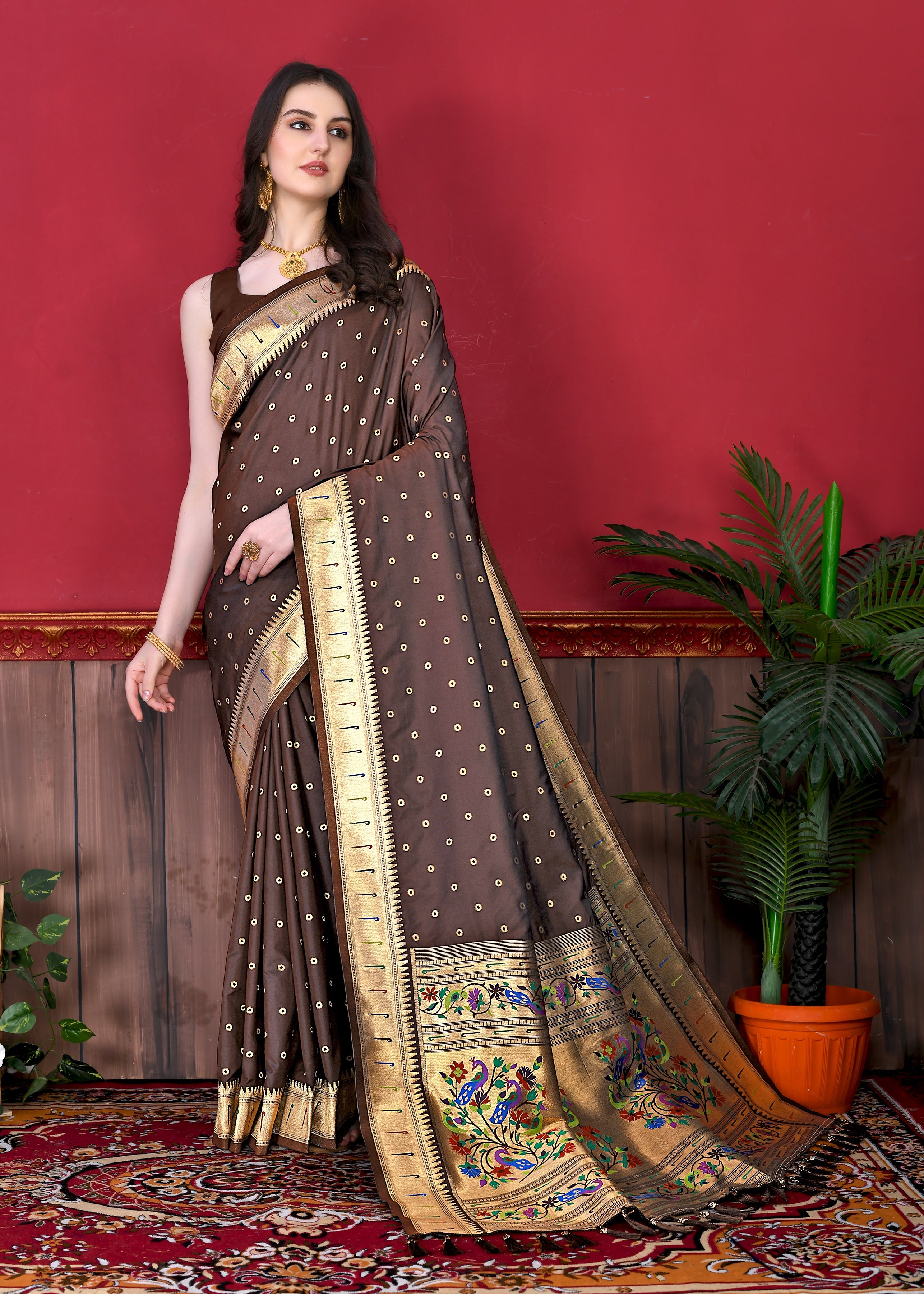 Coffee Wedding Wear Soft Paithani Silk Saree