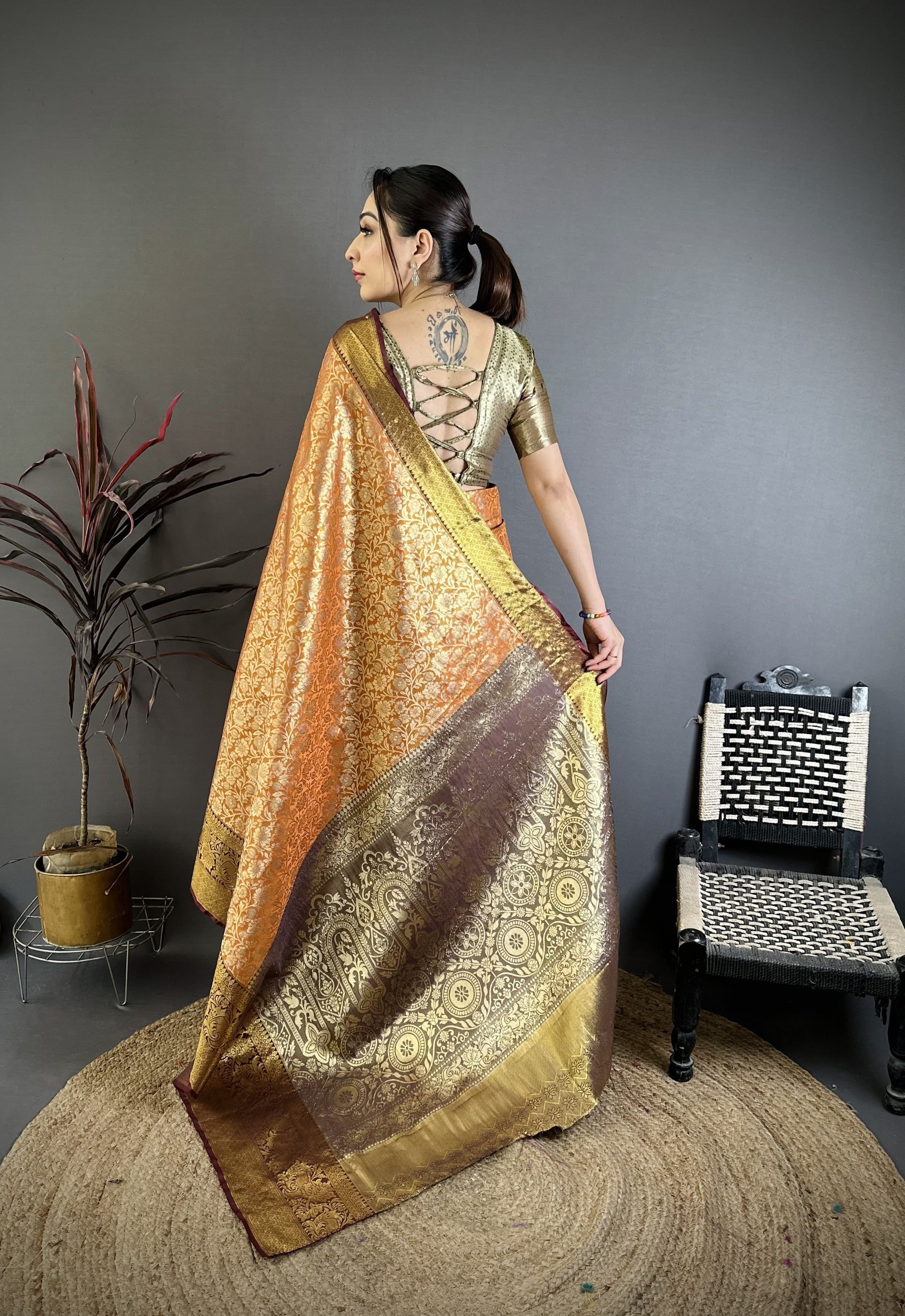 Copper Kanjivaram Silk Saree