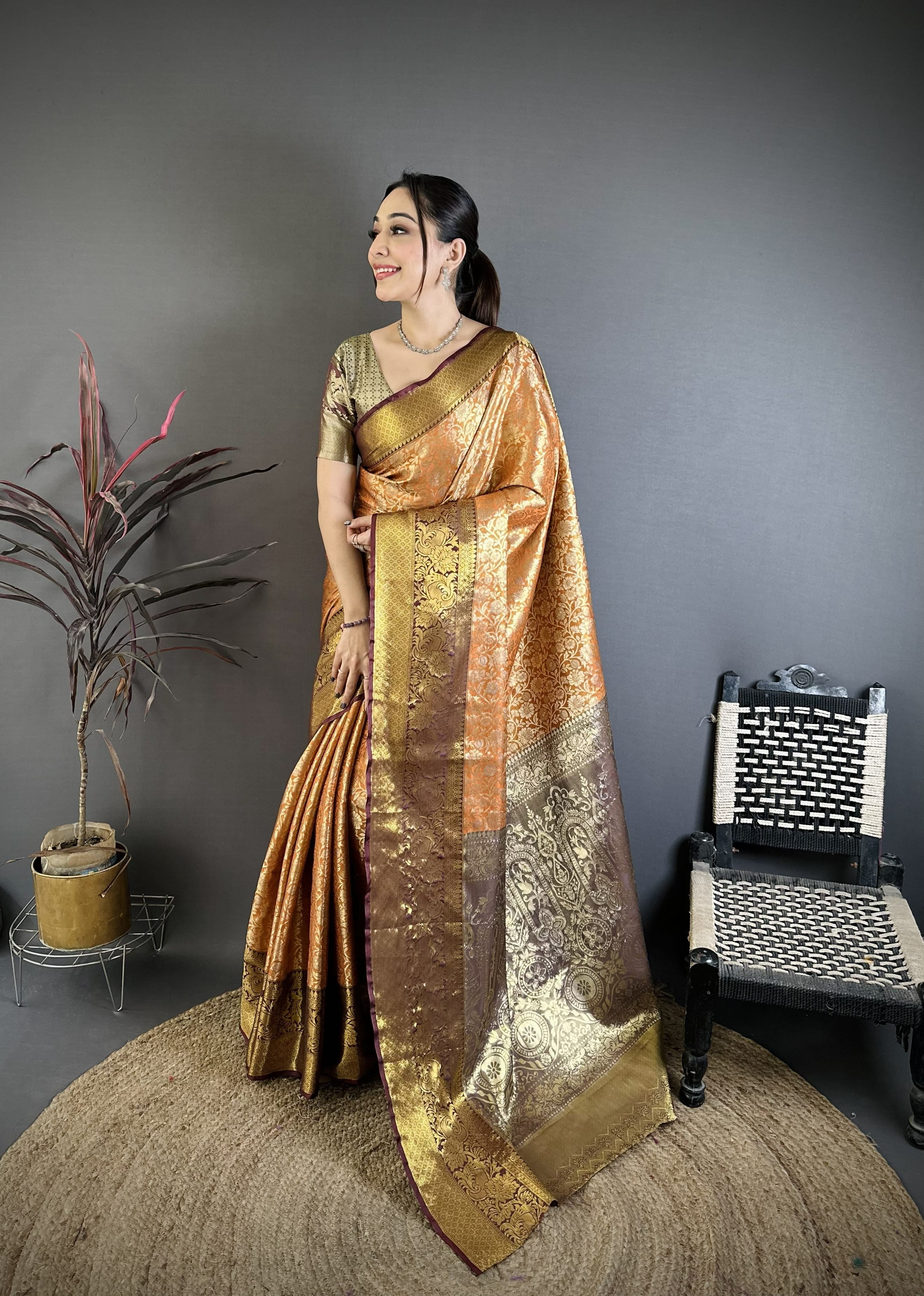 Copper Kanjivaram Silk Saree