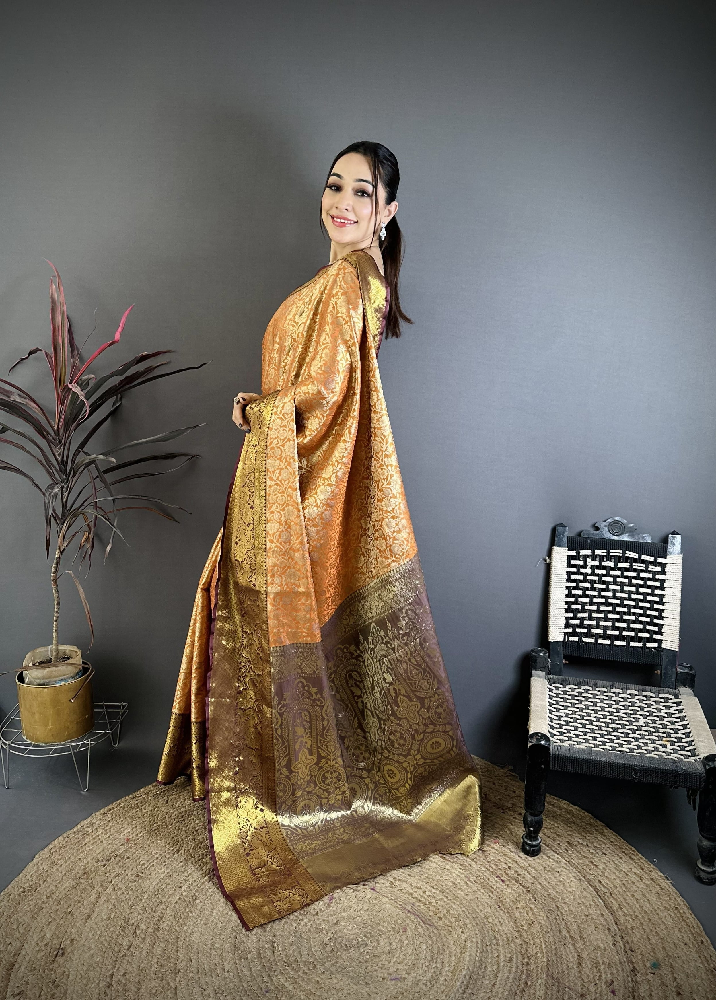 Copper Kanjivaram Silk Saree