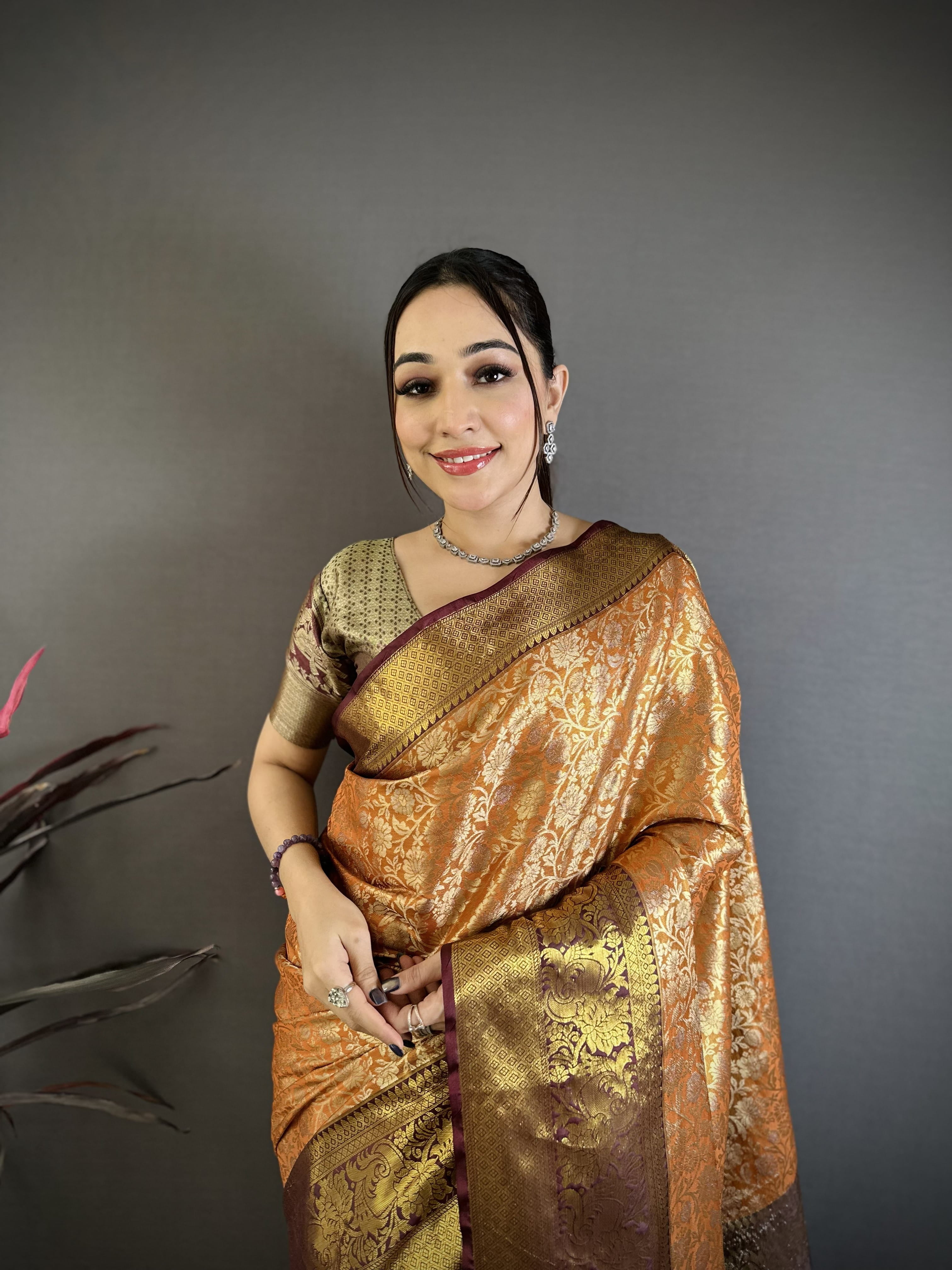 Copper Kanjivaram Silk Saree