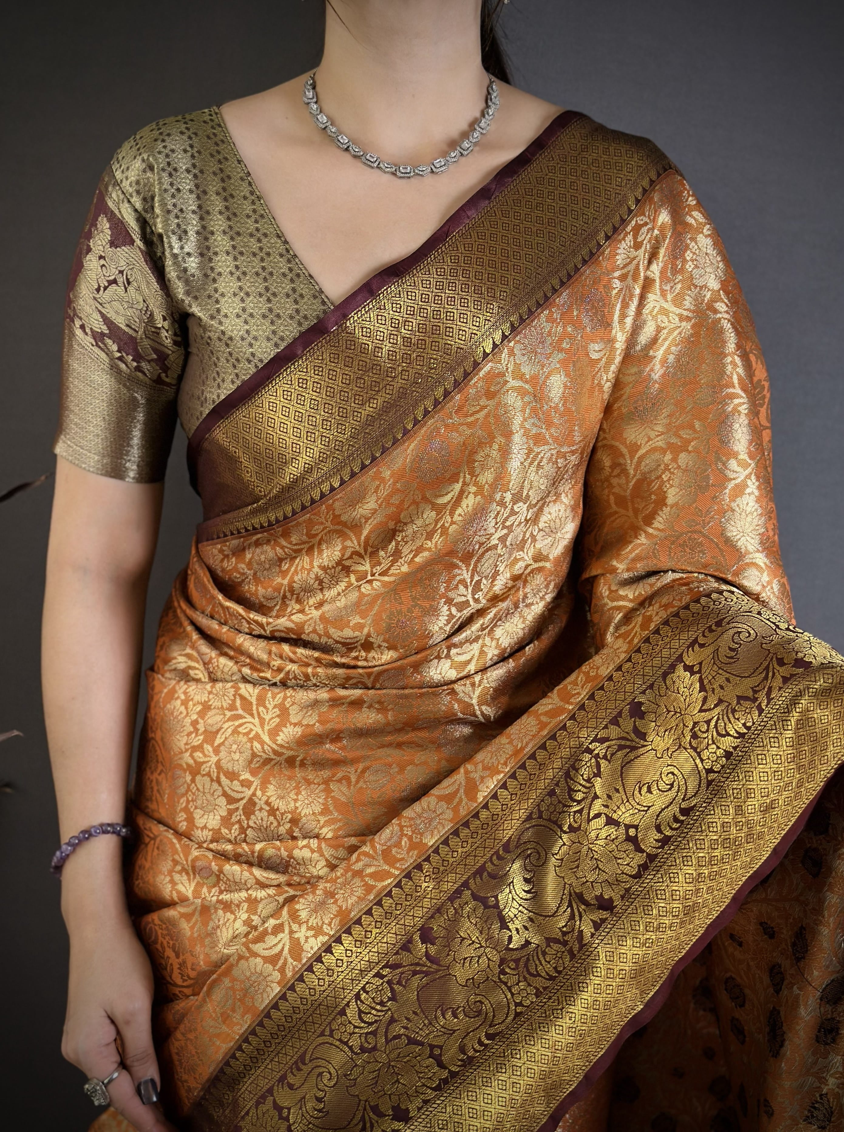 Copper Kanjivaram Silk Saree