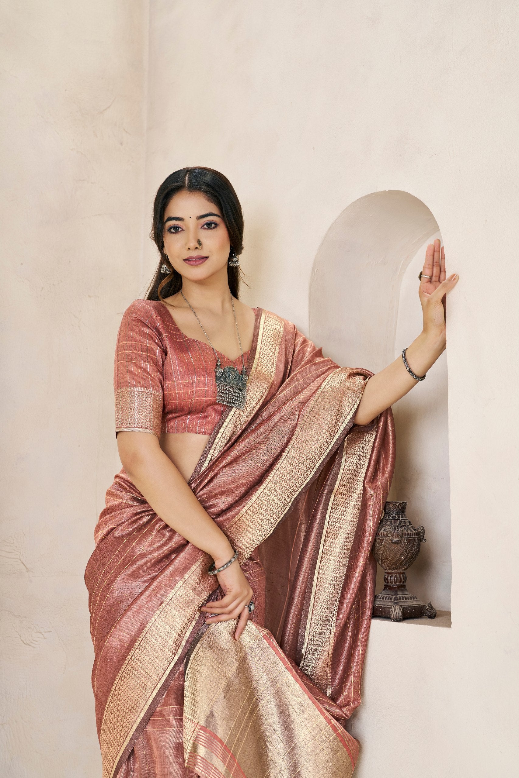 Copper Soft Linen Cotton Silk Saree