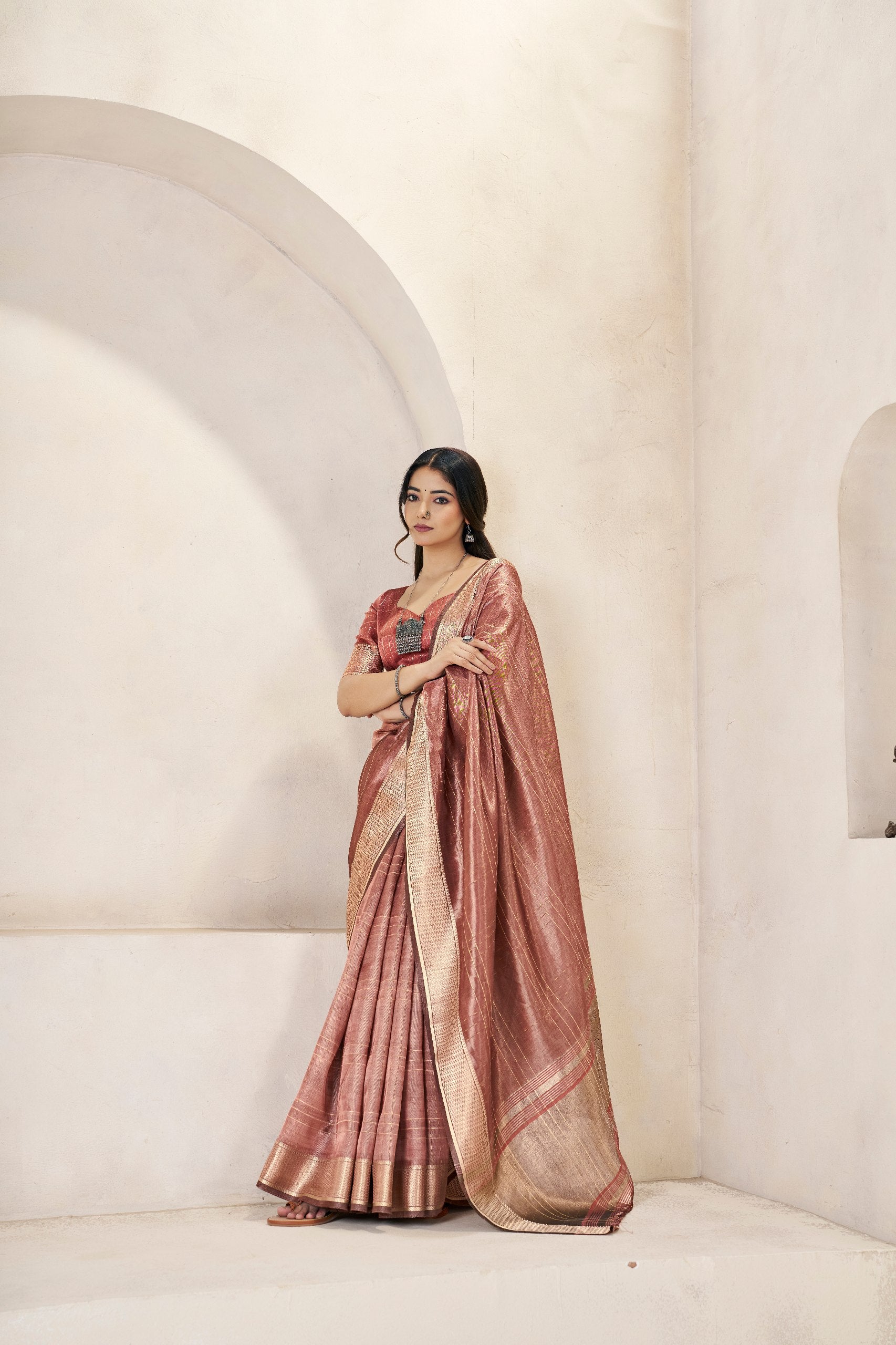 Copper Soft Linen Cotton Silk Saree