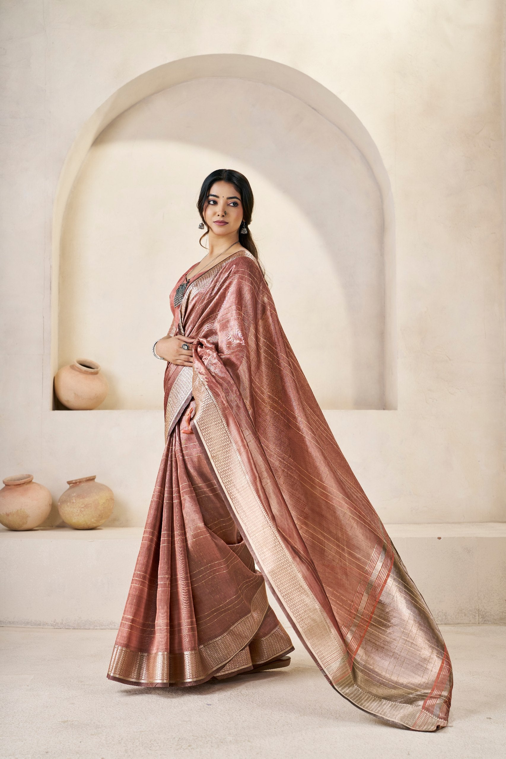 Copper Soft Linen Cotton Silk Saree