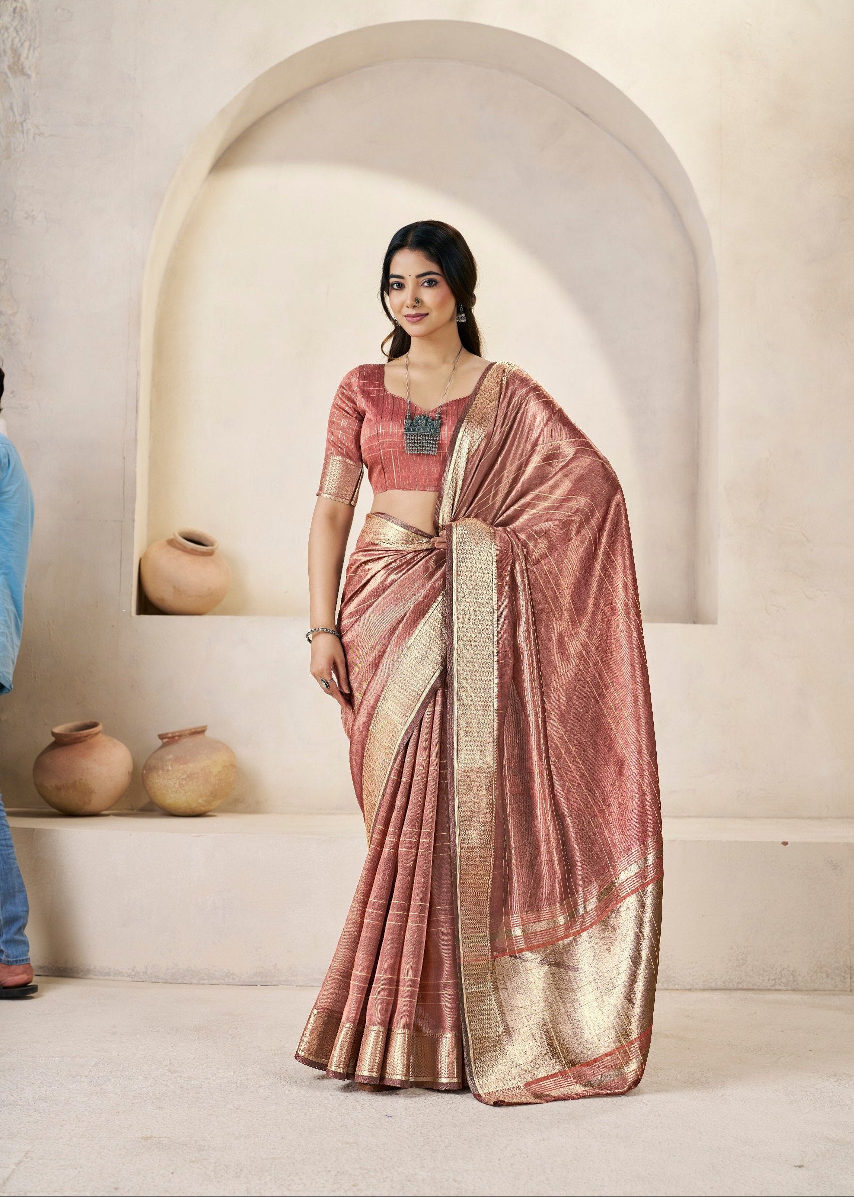 Copper Soft Linen Cotton Silk Saree