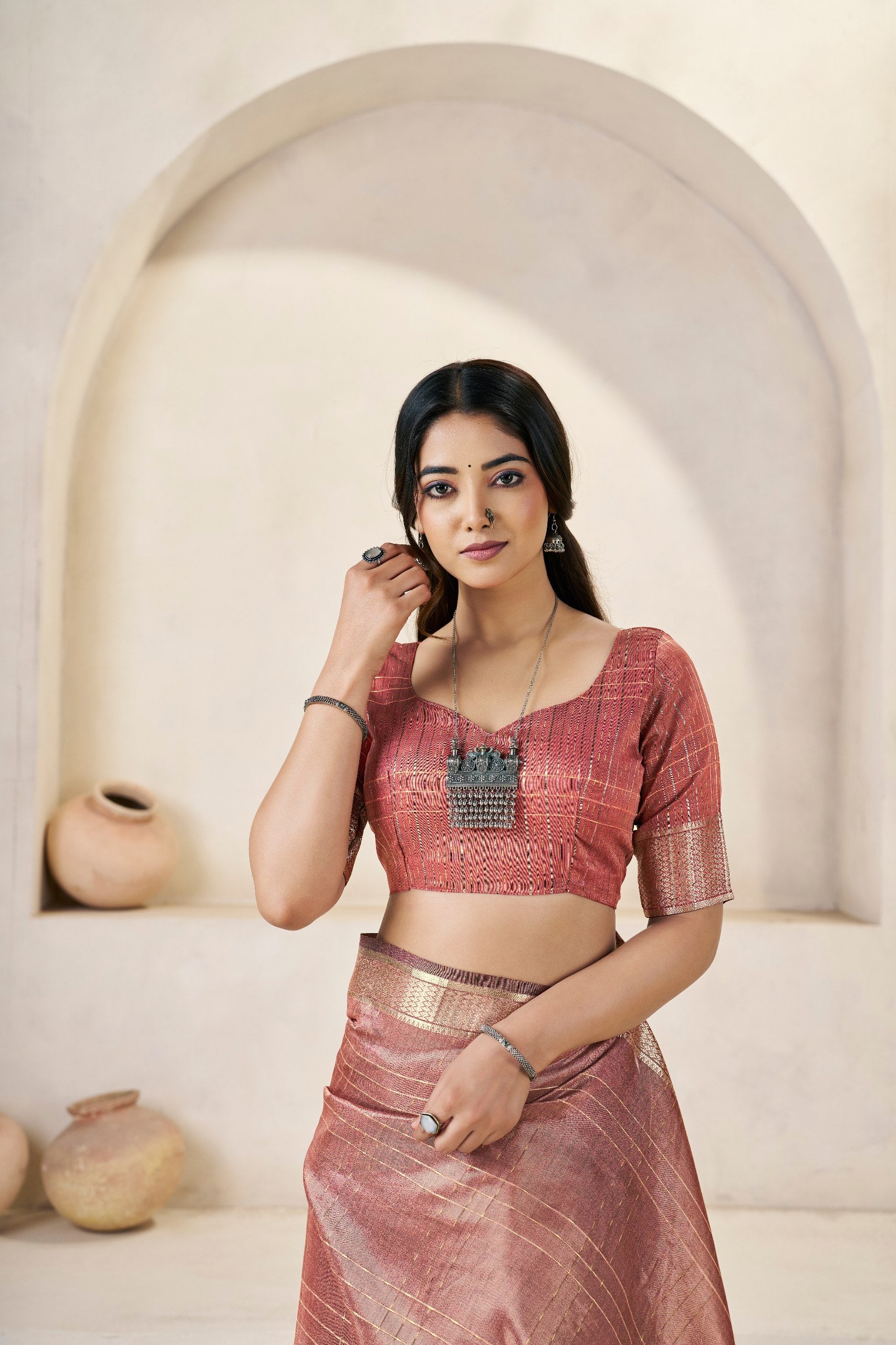Copper Soft Linen Cotton Silk Saree