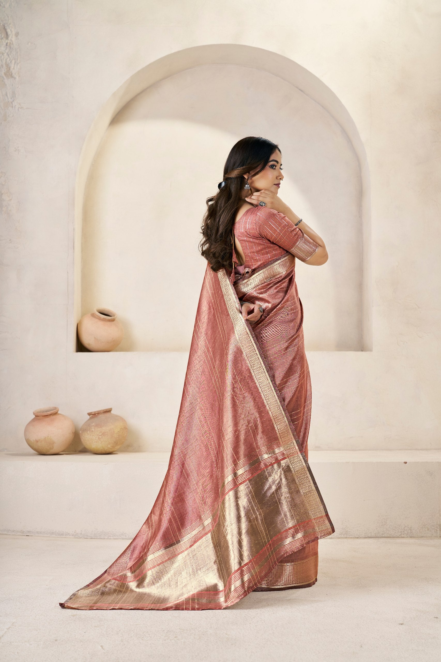 Copper Soft Linen Cotton Silk Saree