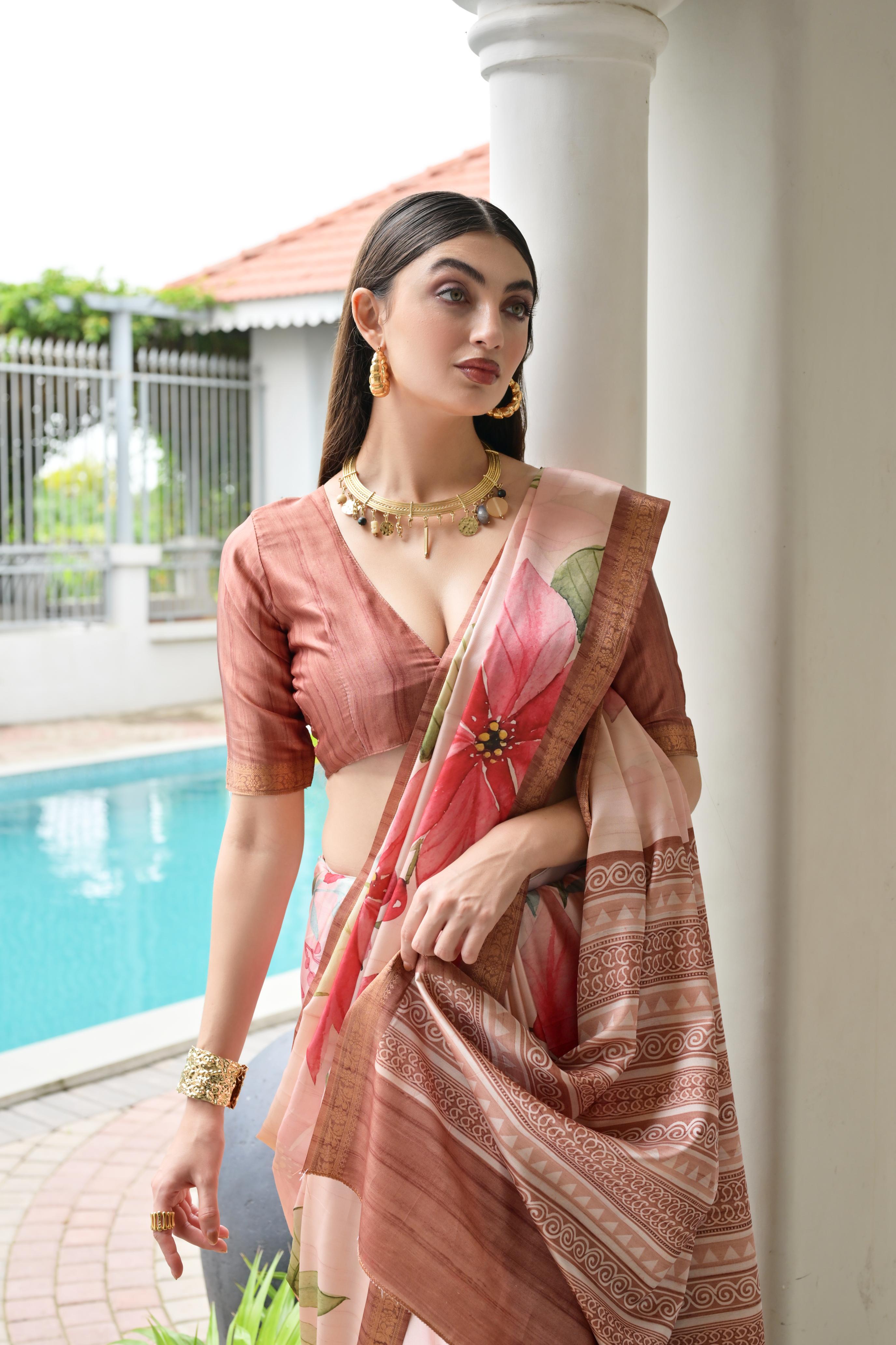 Copper Stylish Pure Satin Silk Saree