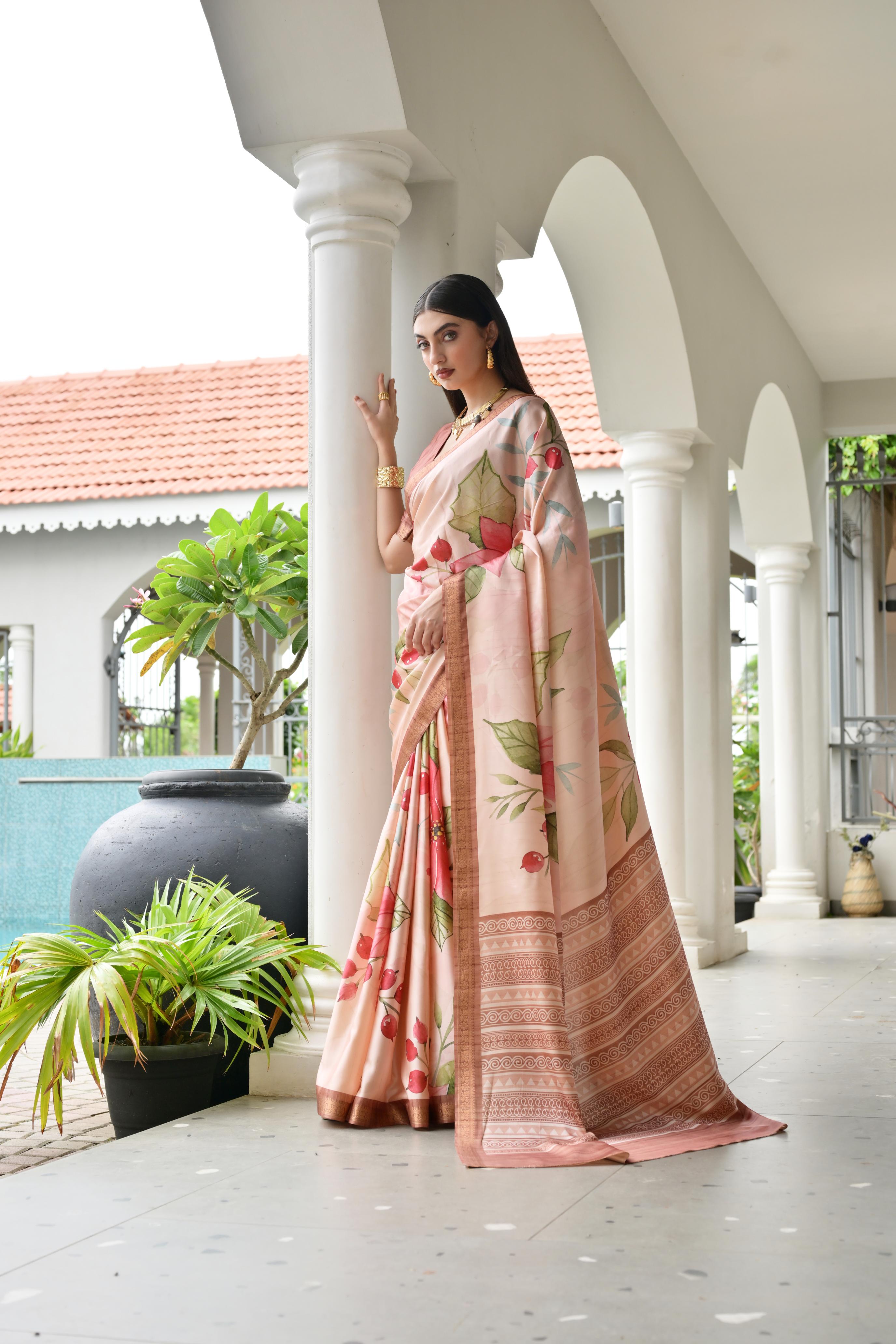 Copper Stylish Pure Satin Silk Saree