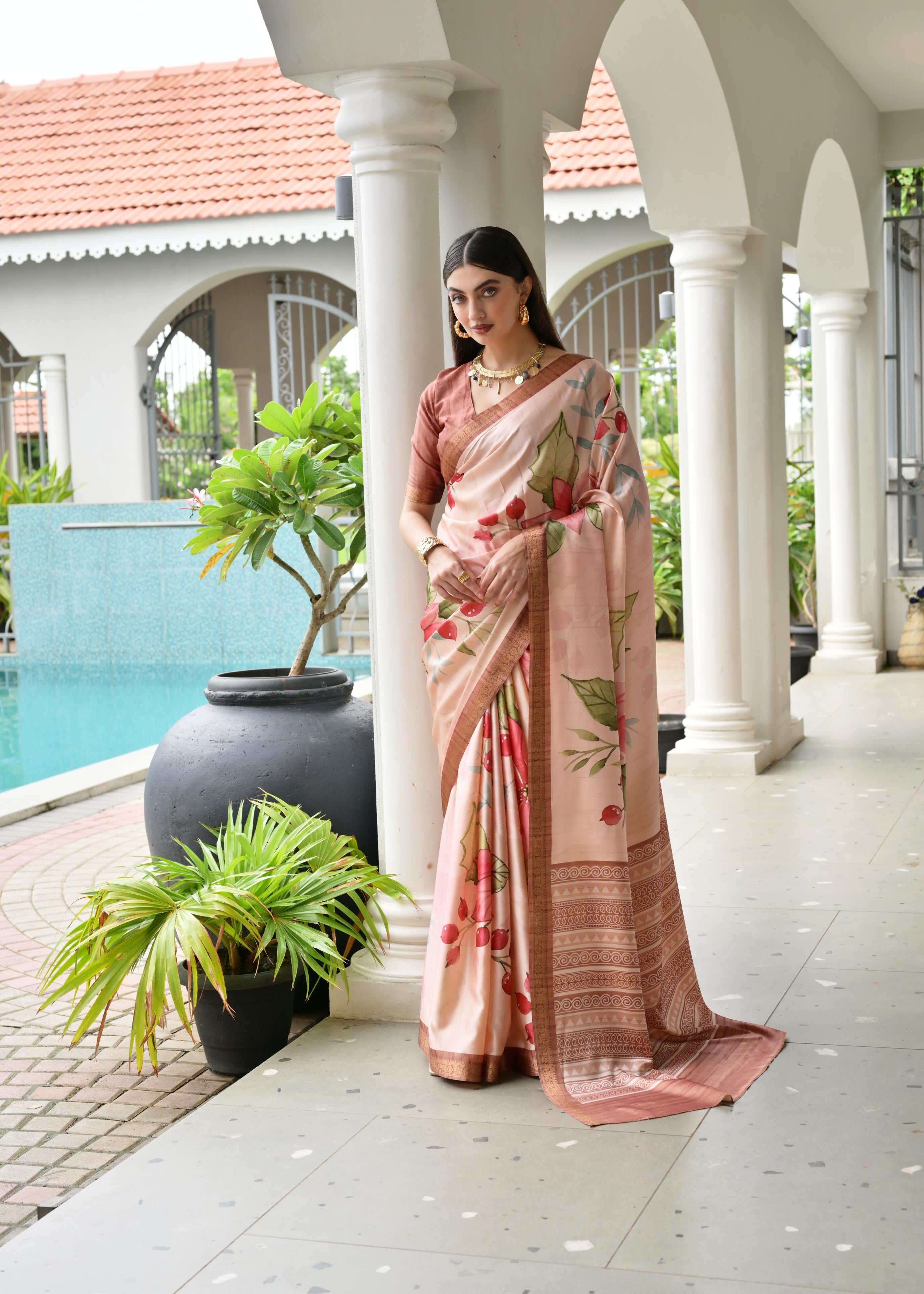 Copper Stylish Pure Satin Silk Saree