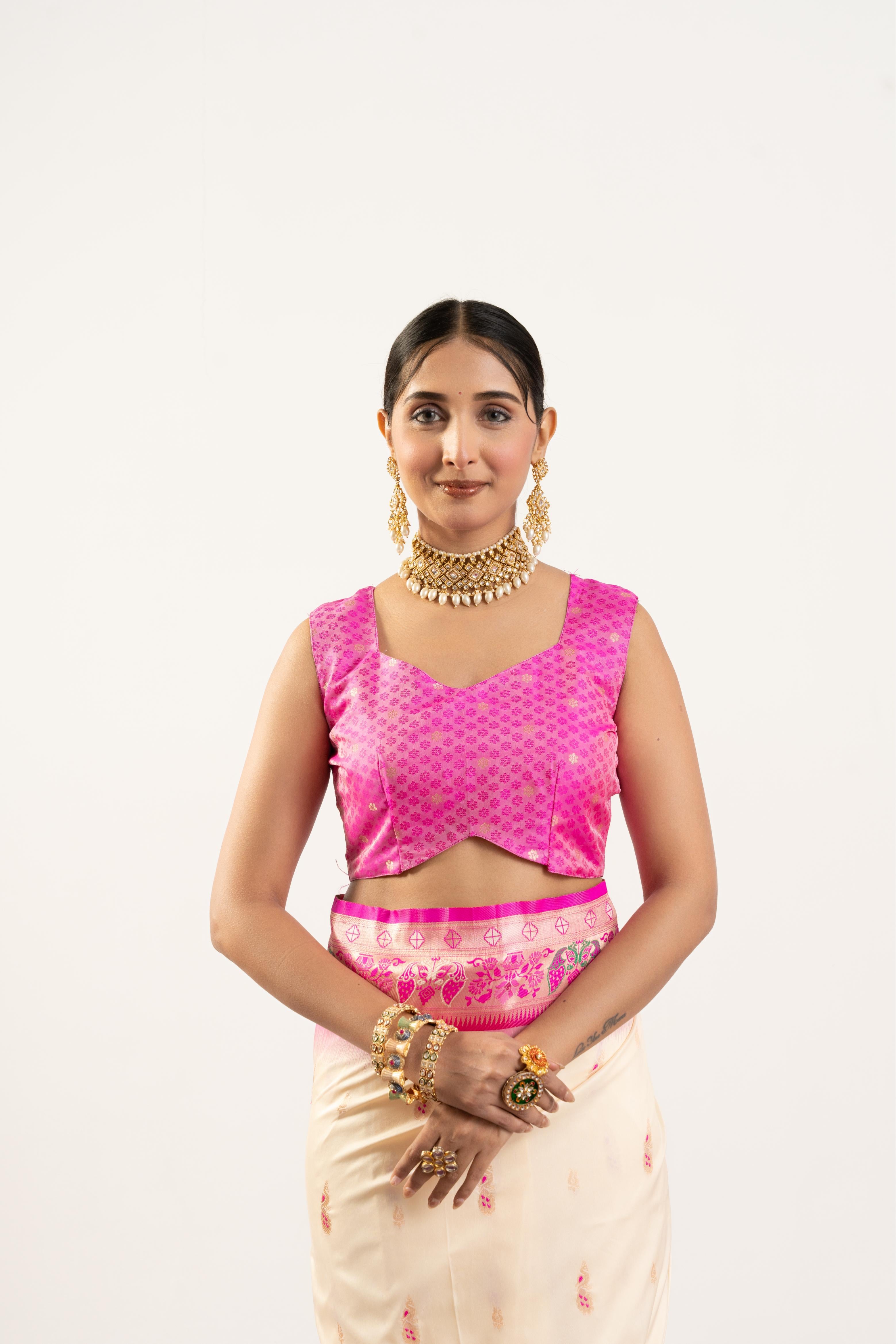 Cream Banarasi Silk Paithani Saree