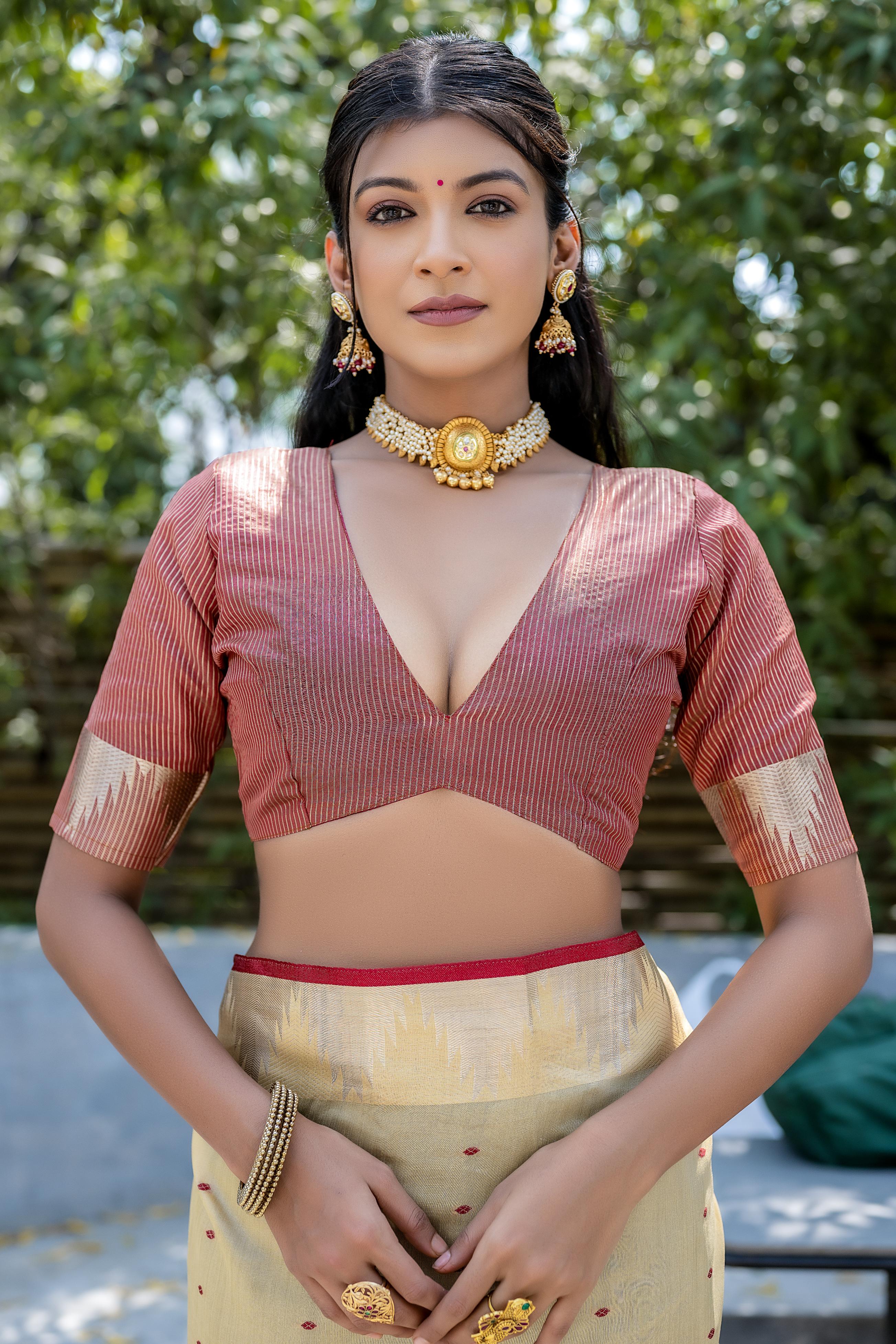 Cream Tussar Silk Saree