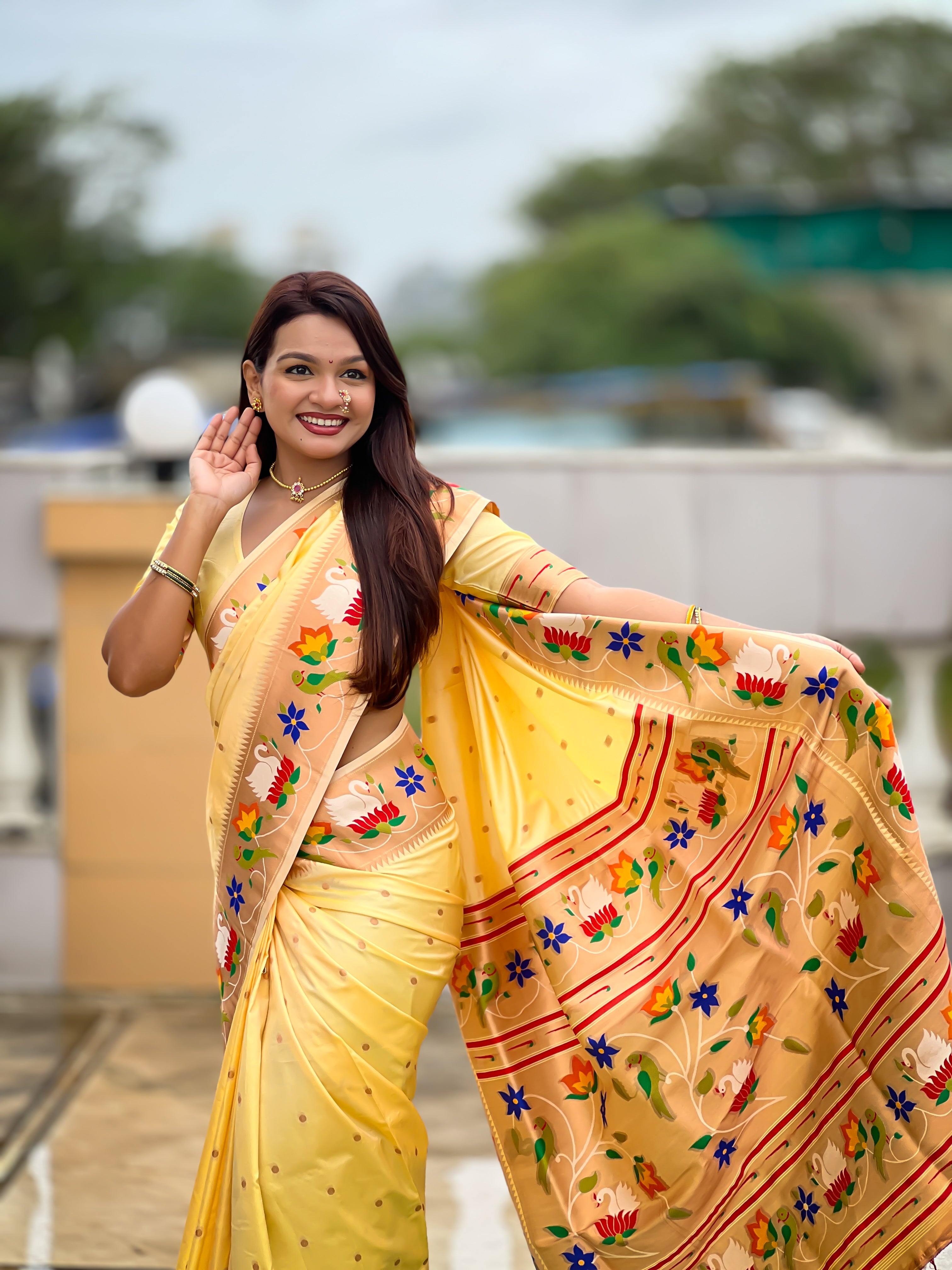 Cream Wedding Wear Soft Paithani Silk Saree