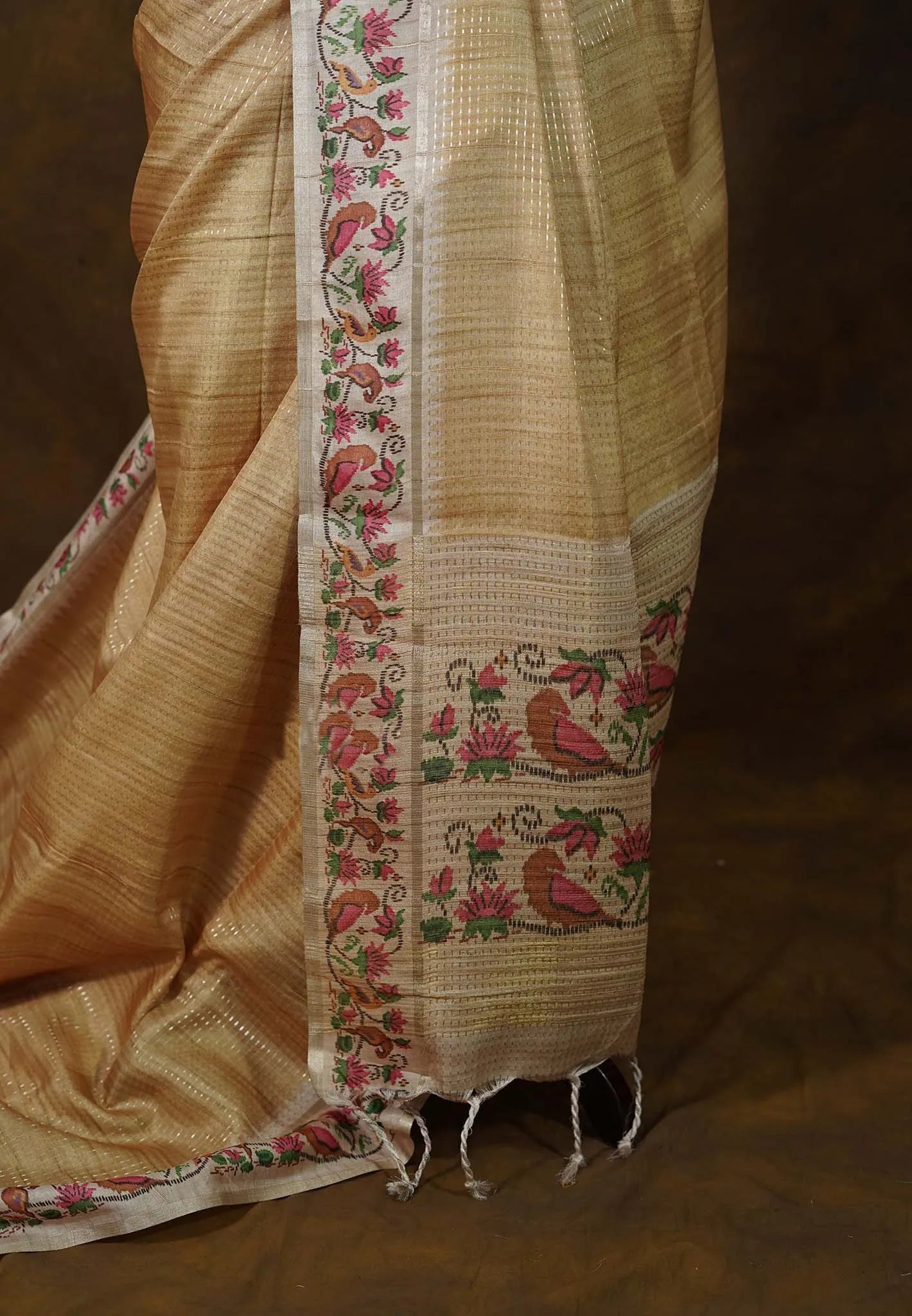 Dark Beige Tussar Silk Saree