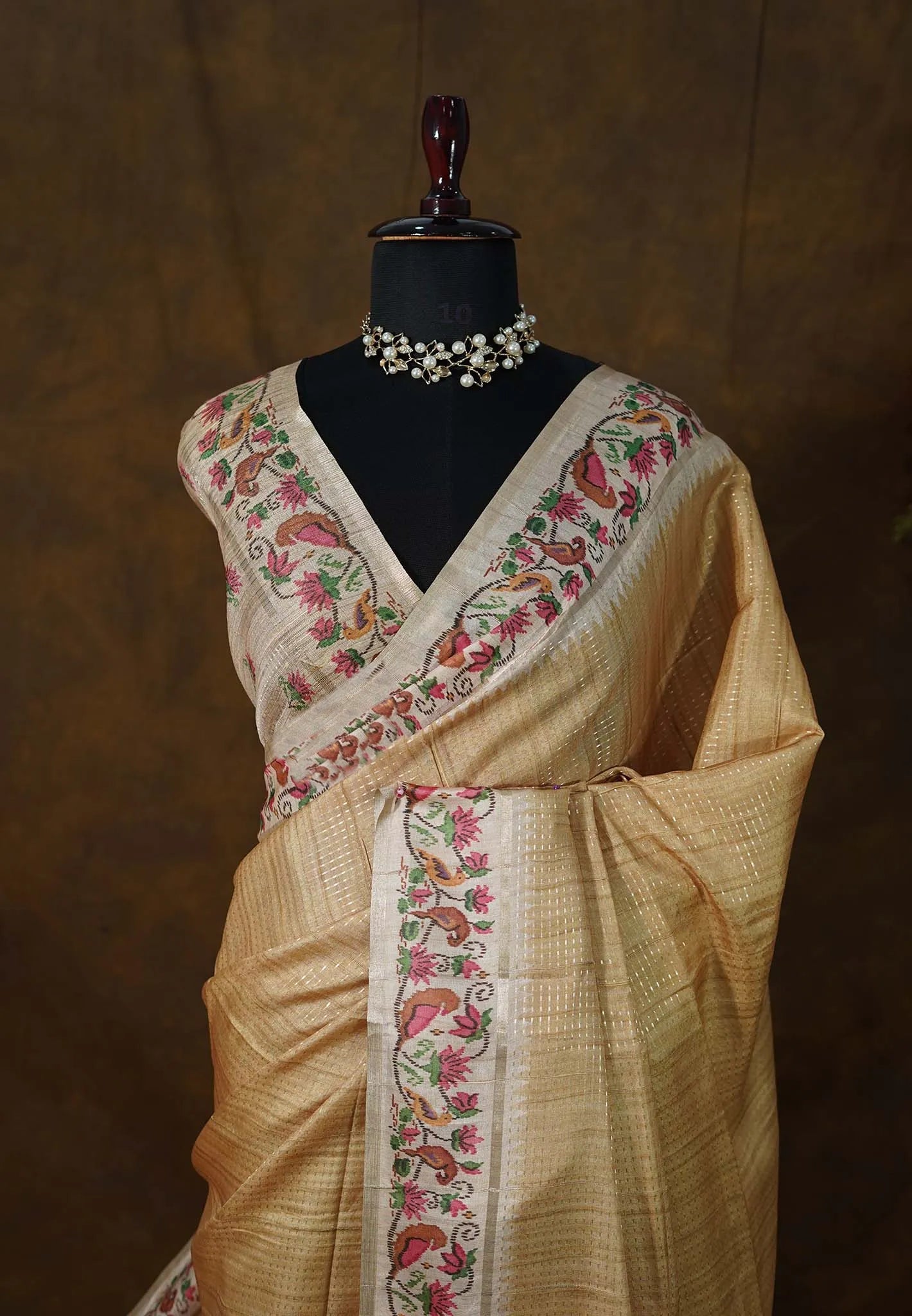 Dark Beige Tussar Silk Saree