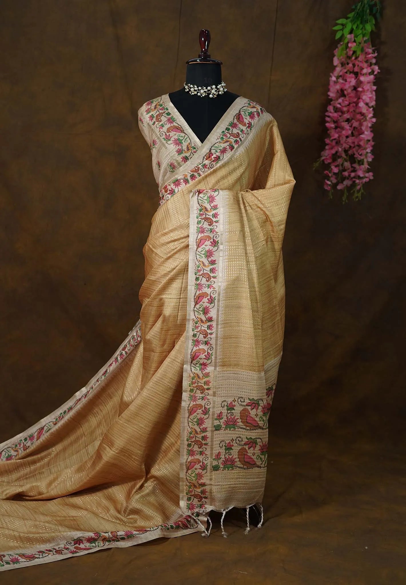 Dark Beige Tussar Silk Saree