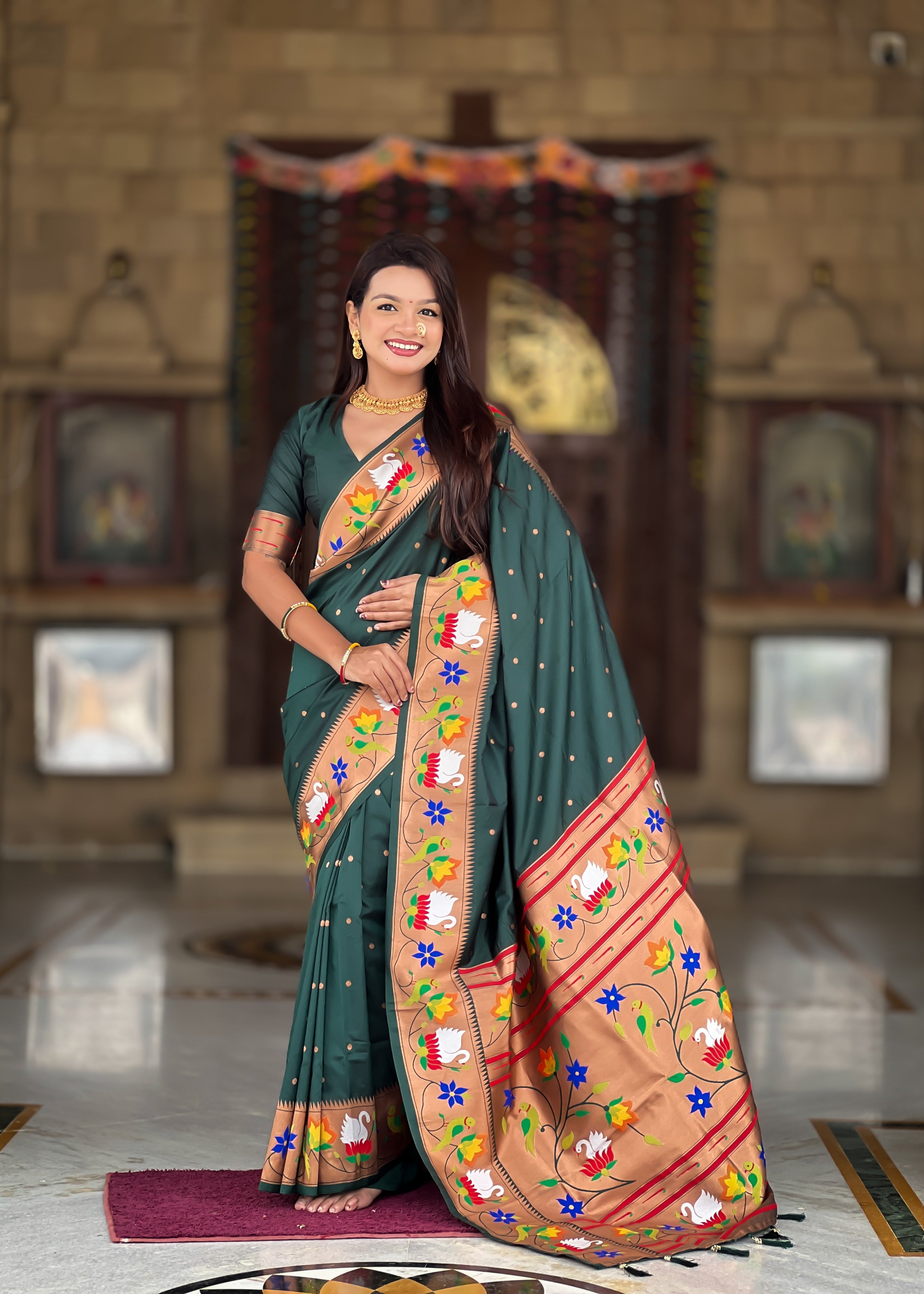 Dark Green Wedding Wear Soft Paithani Silk Saree