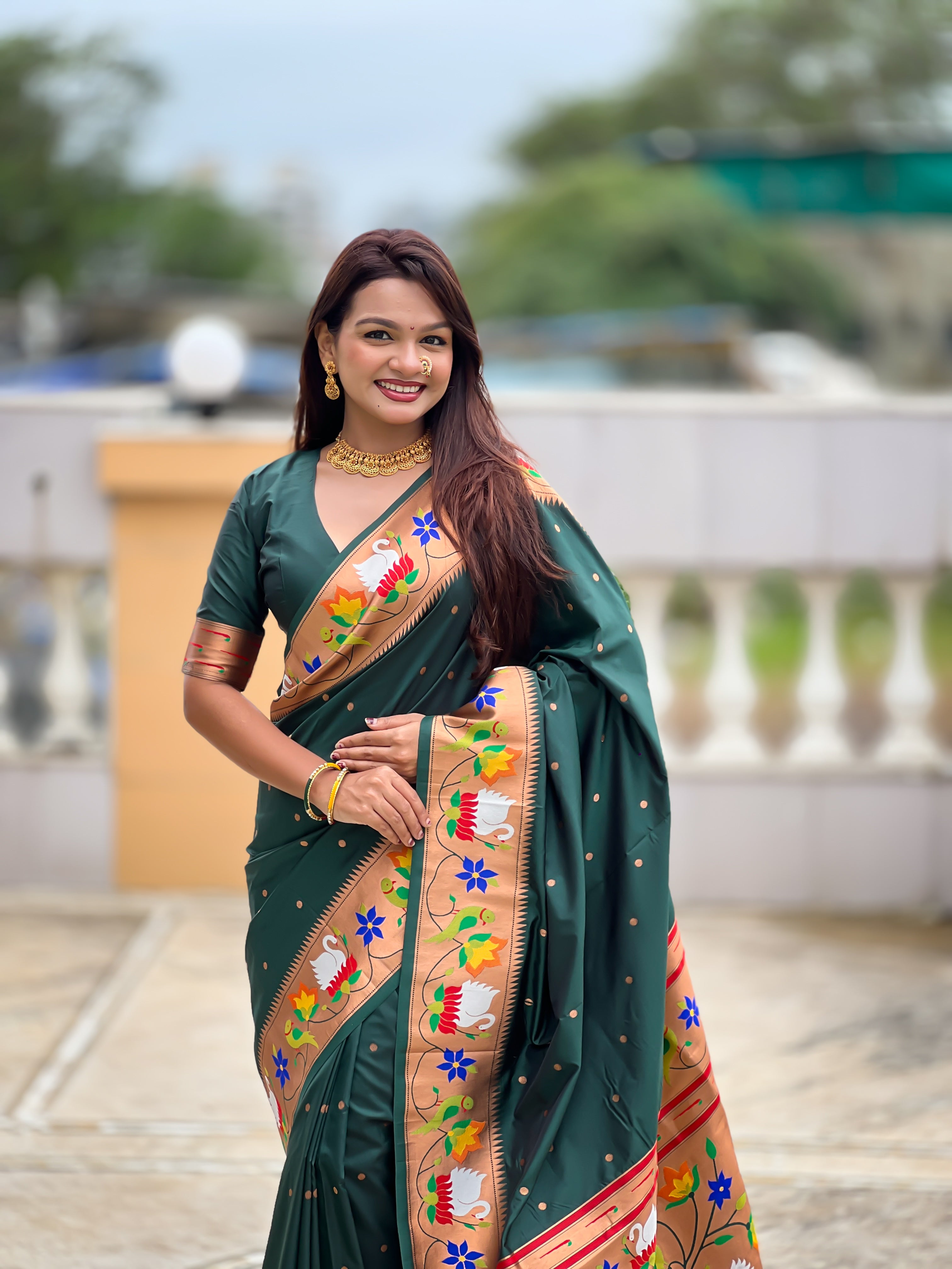 Dark Green Wedding Wear Soft Paithani Silk Saree