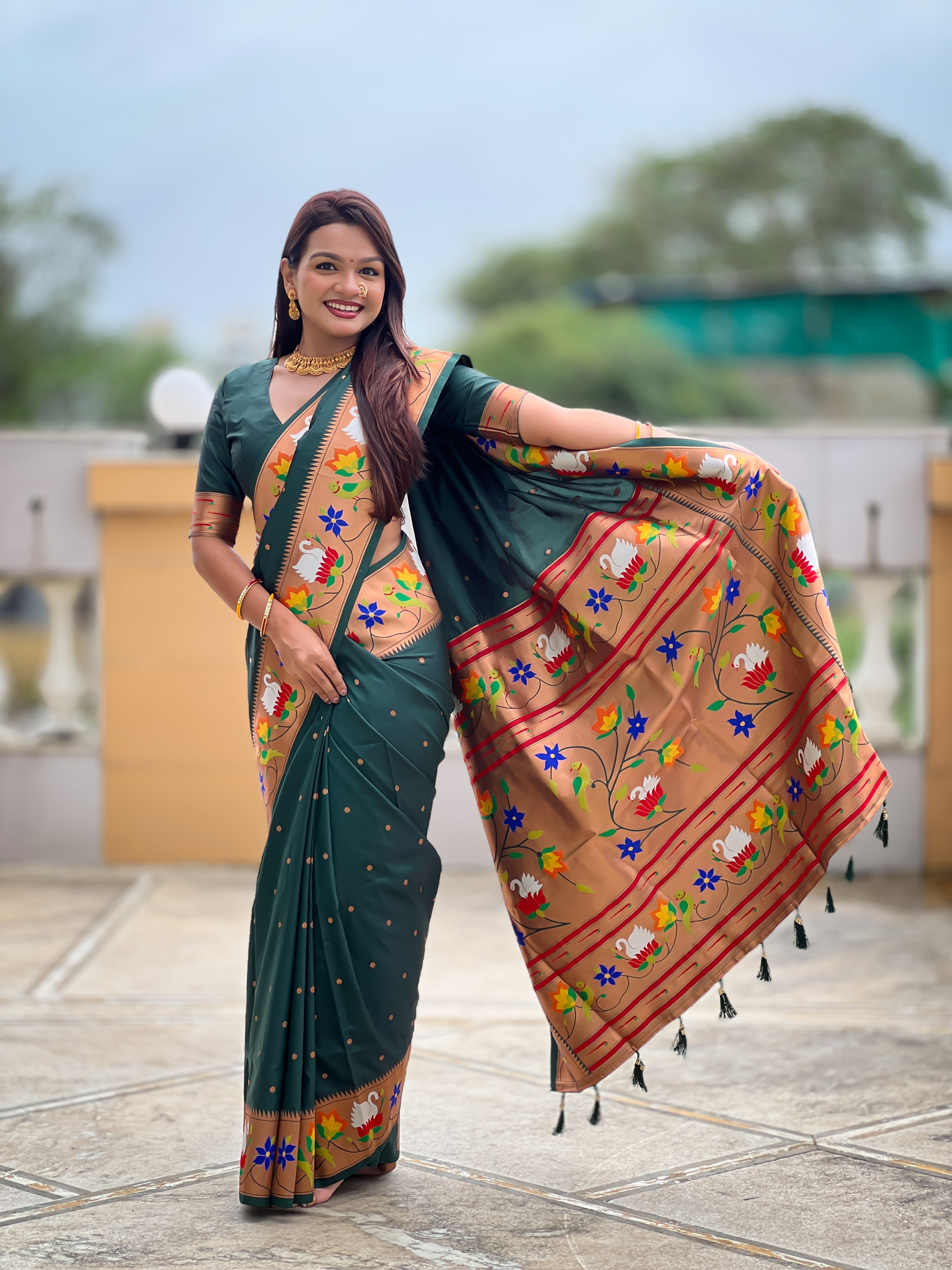 Dark Green Wedding Wear Soft Paithani Silk Saree