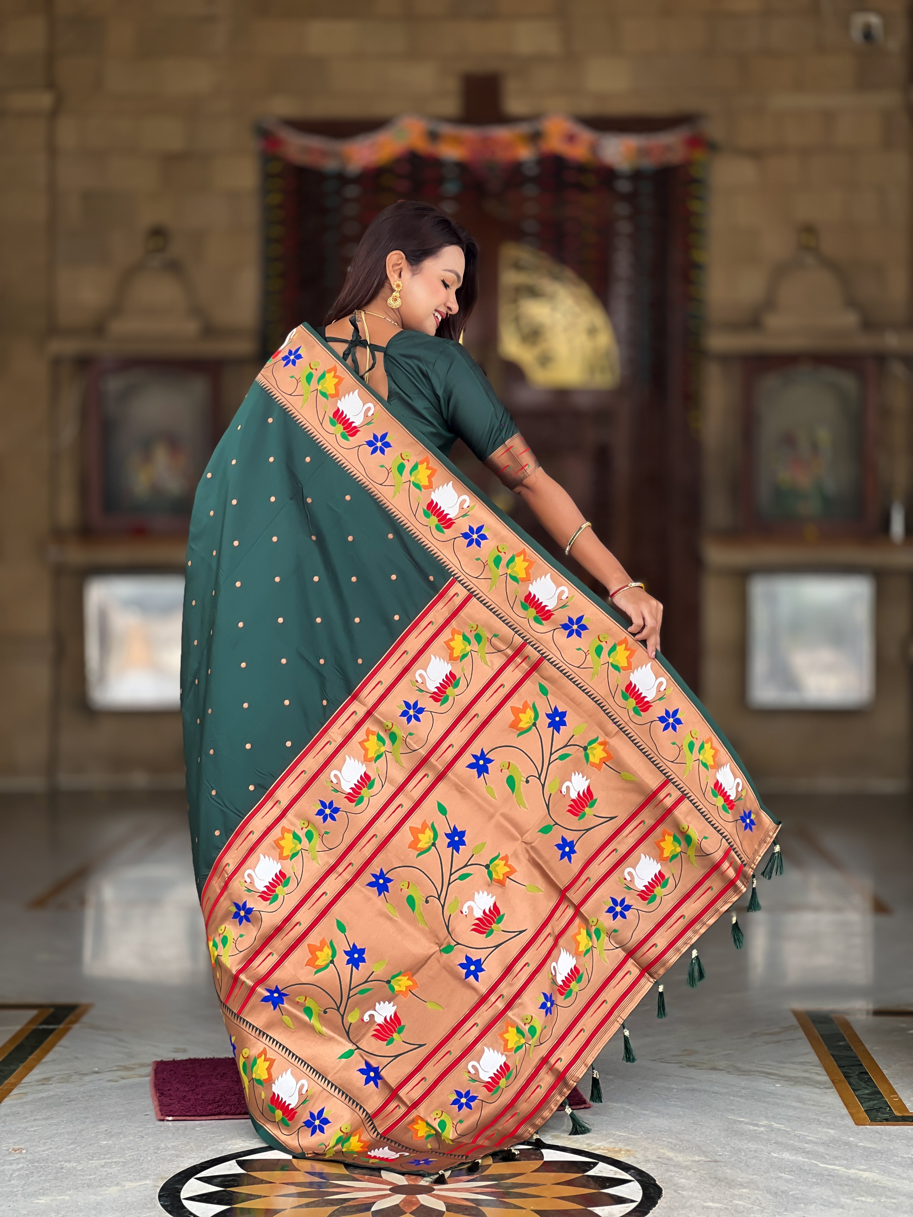 Dark Green Wedding Wear Soft Paithani Silk Saree
