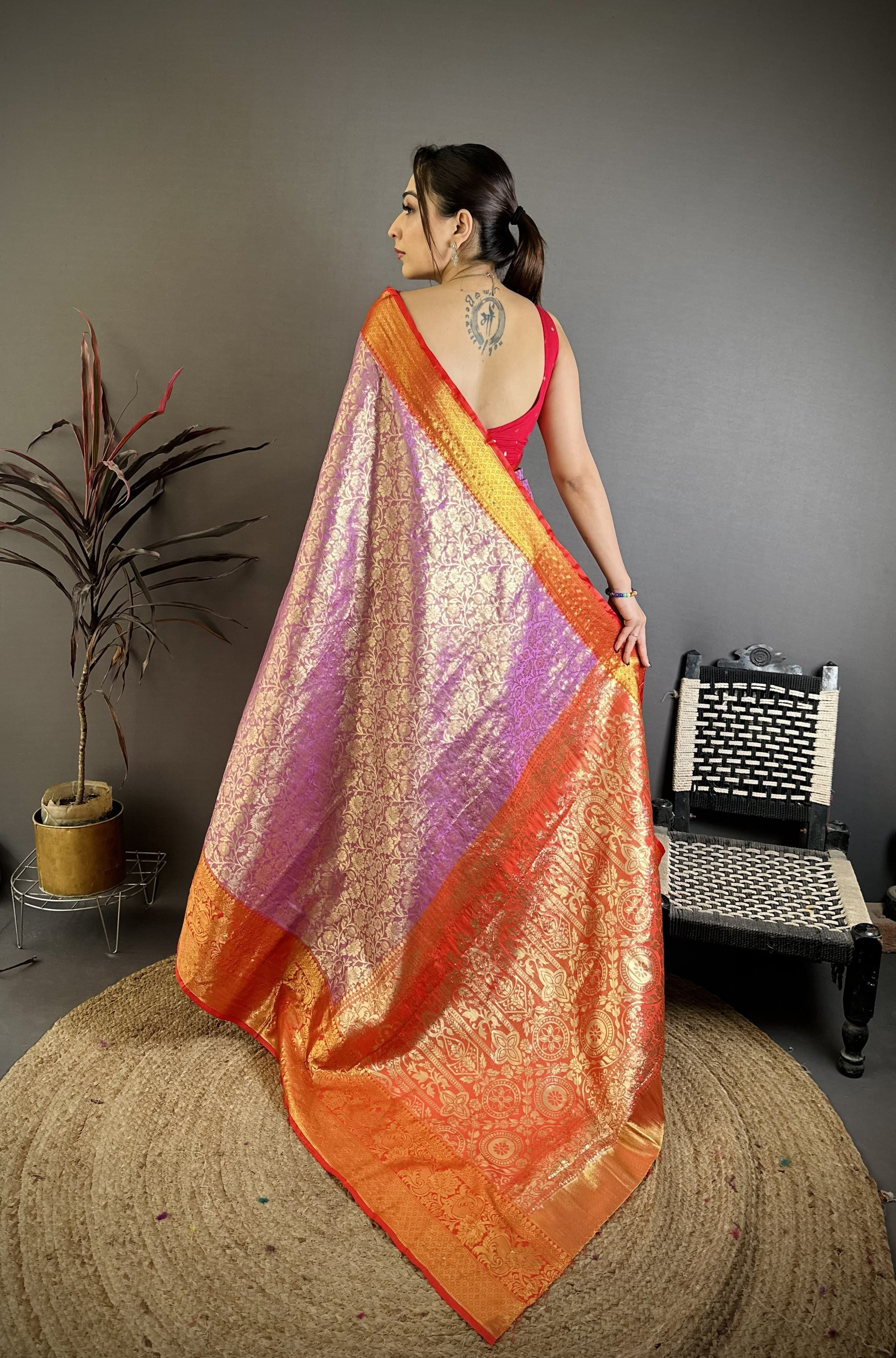 Dark Lilac Kanjivaram Silk Saree