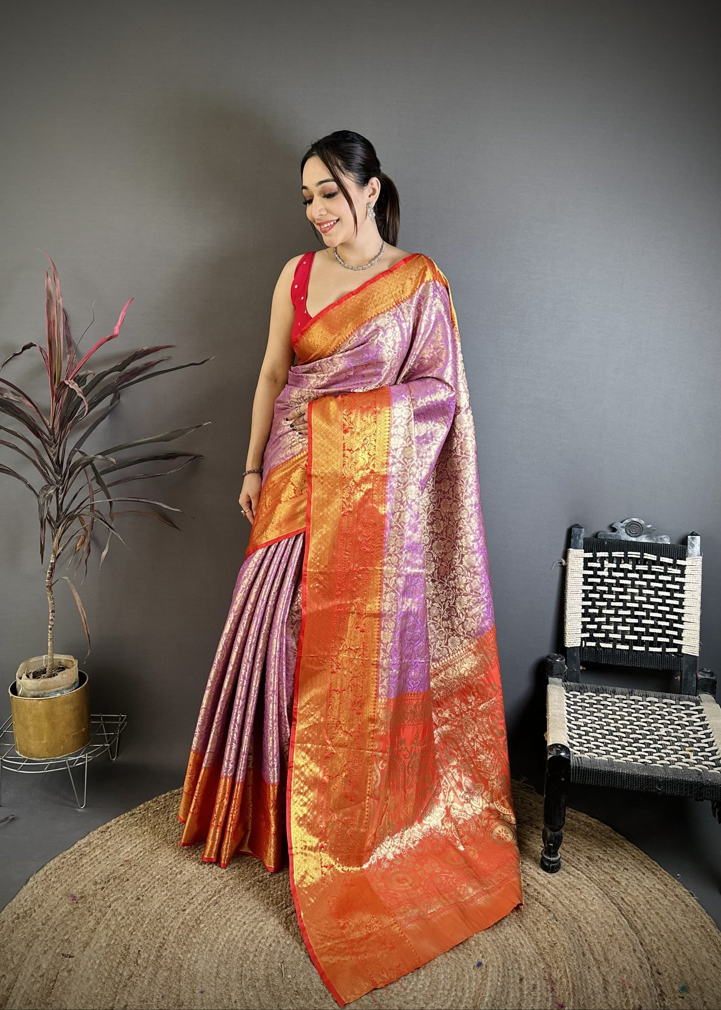 Dark Lilac Kanjivaram Silk Saree