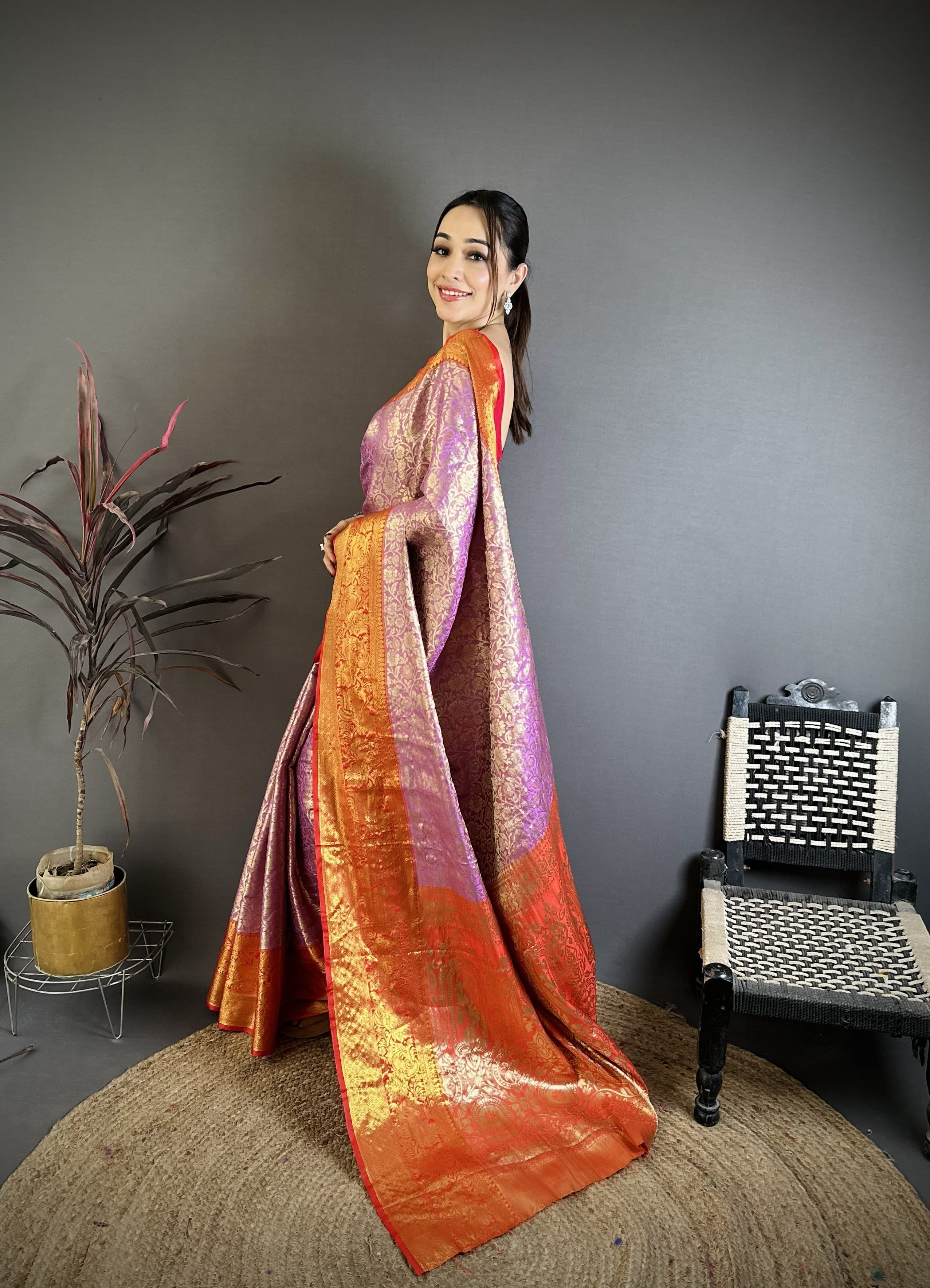 Dark Lilac Kanjivaram Silk Saree
