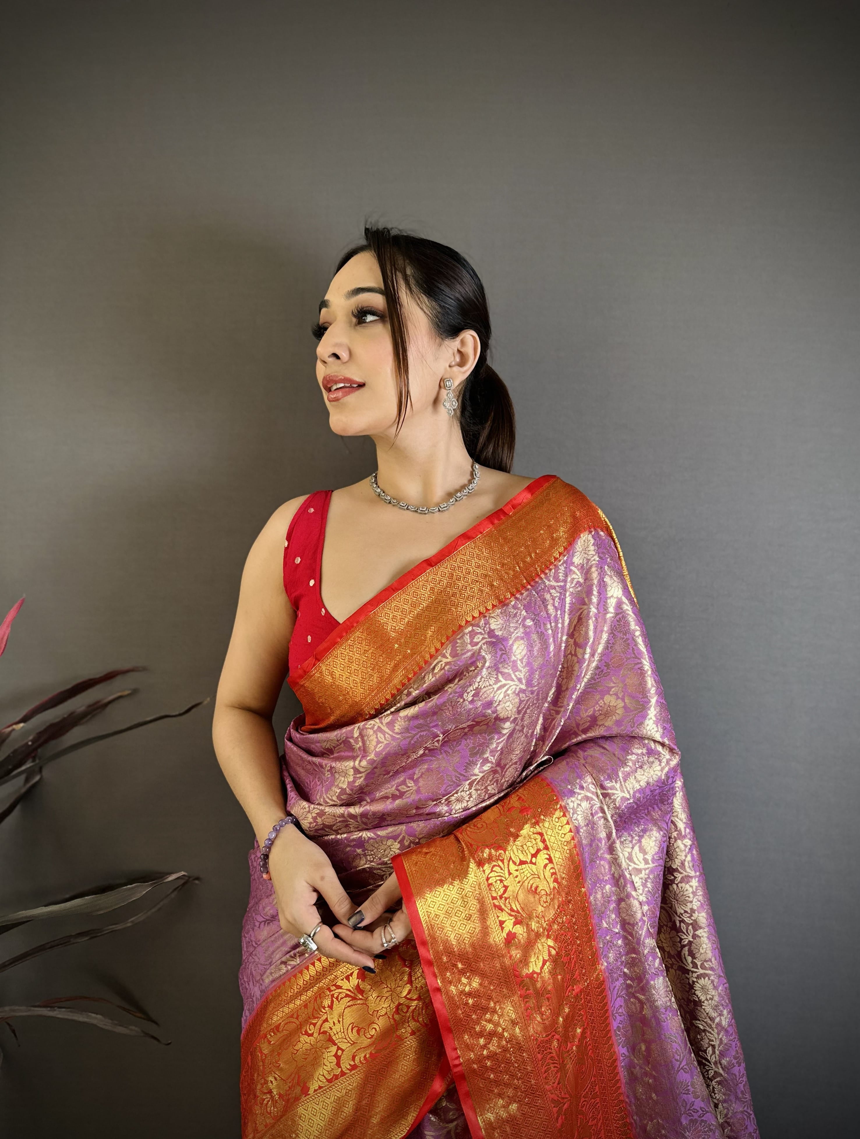 Dark Lilac Kanjivaram Silk Saree