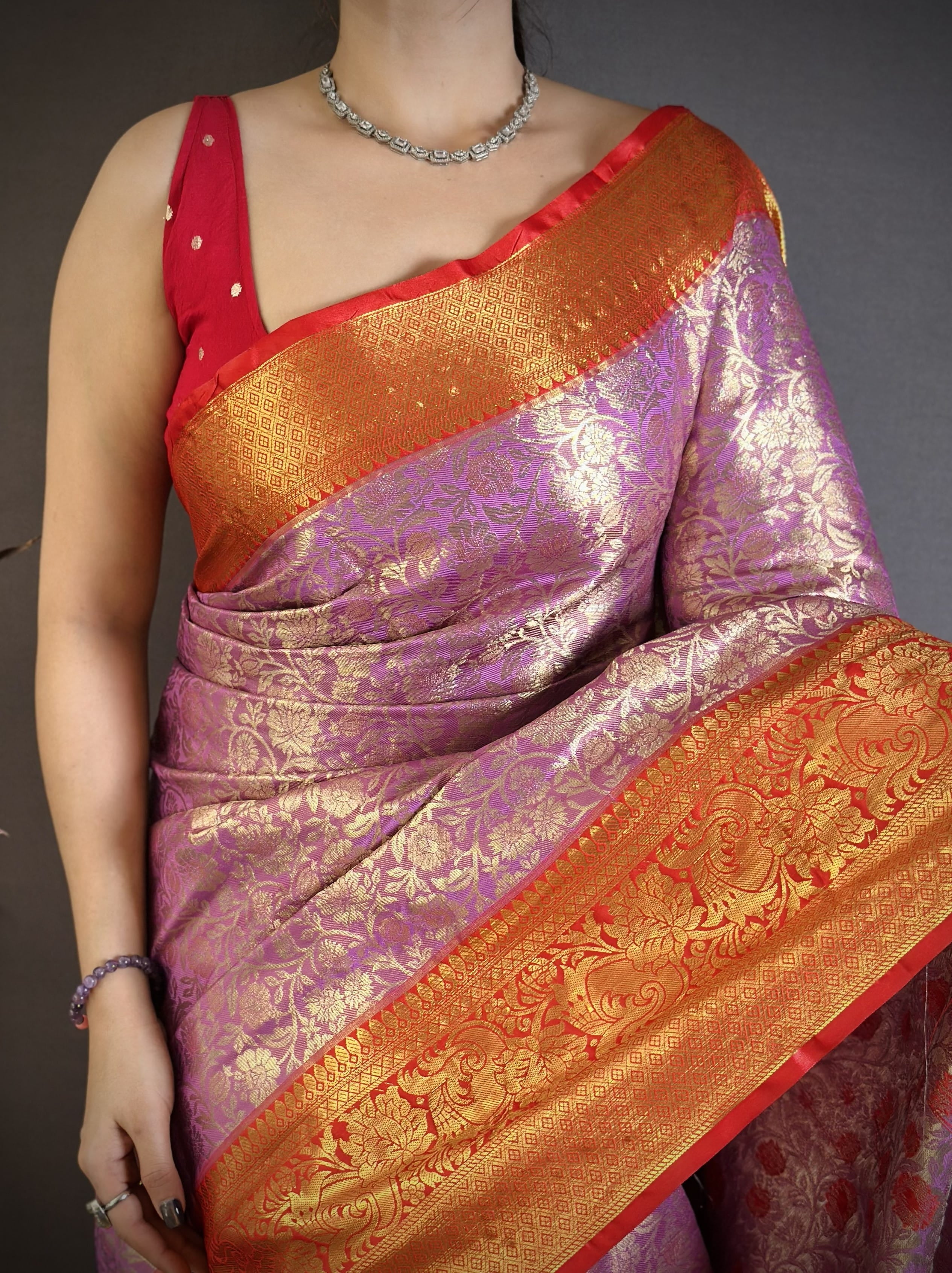 Dark Lilac Kanjivaram Silk Saree