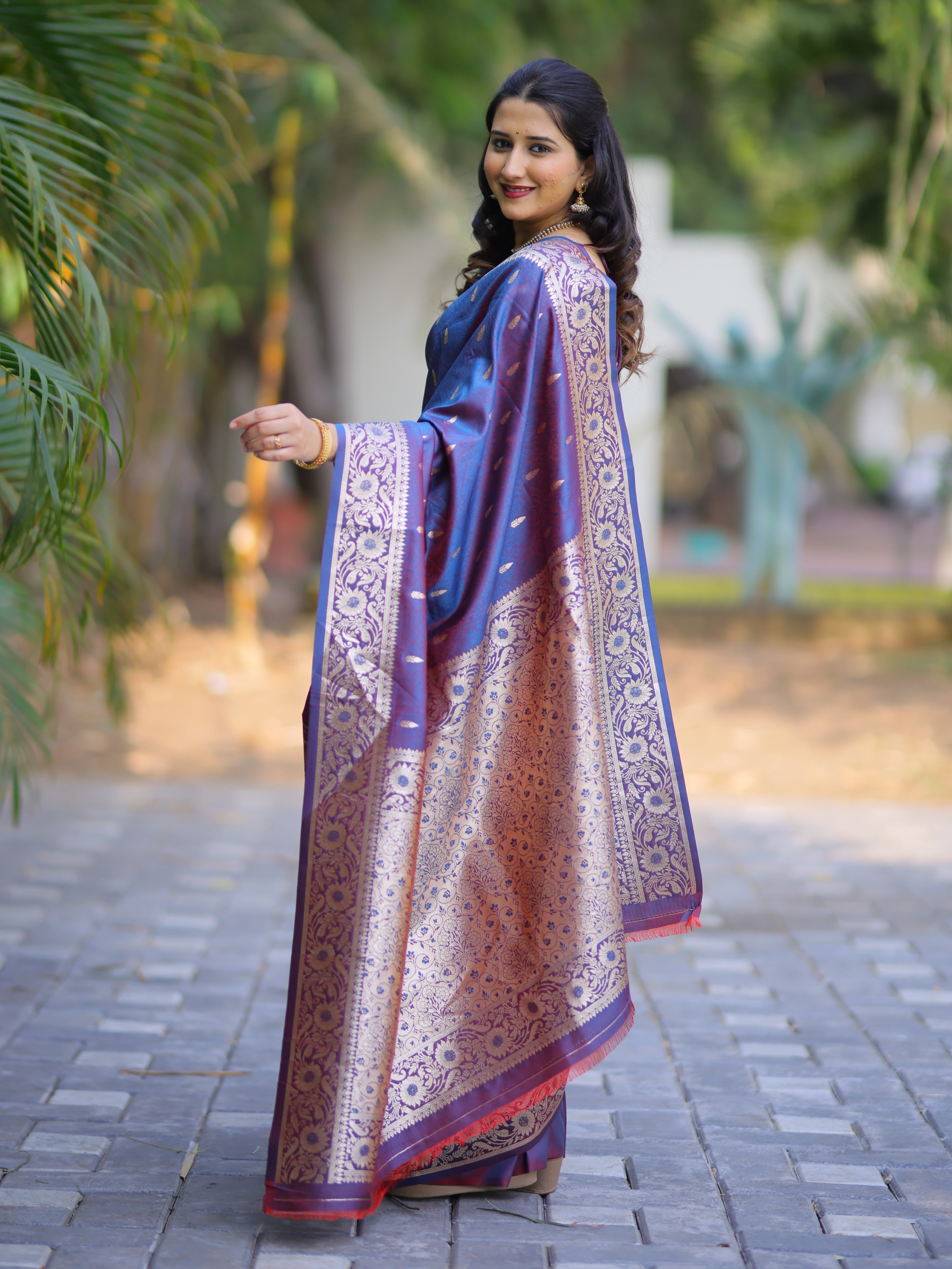 Dark Lilac Pure Banarasi Silk Saree