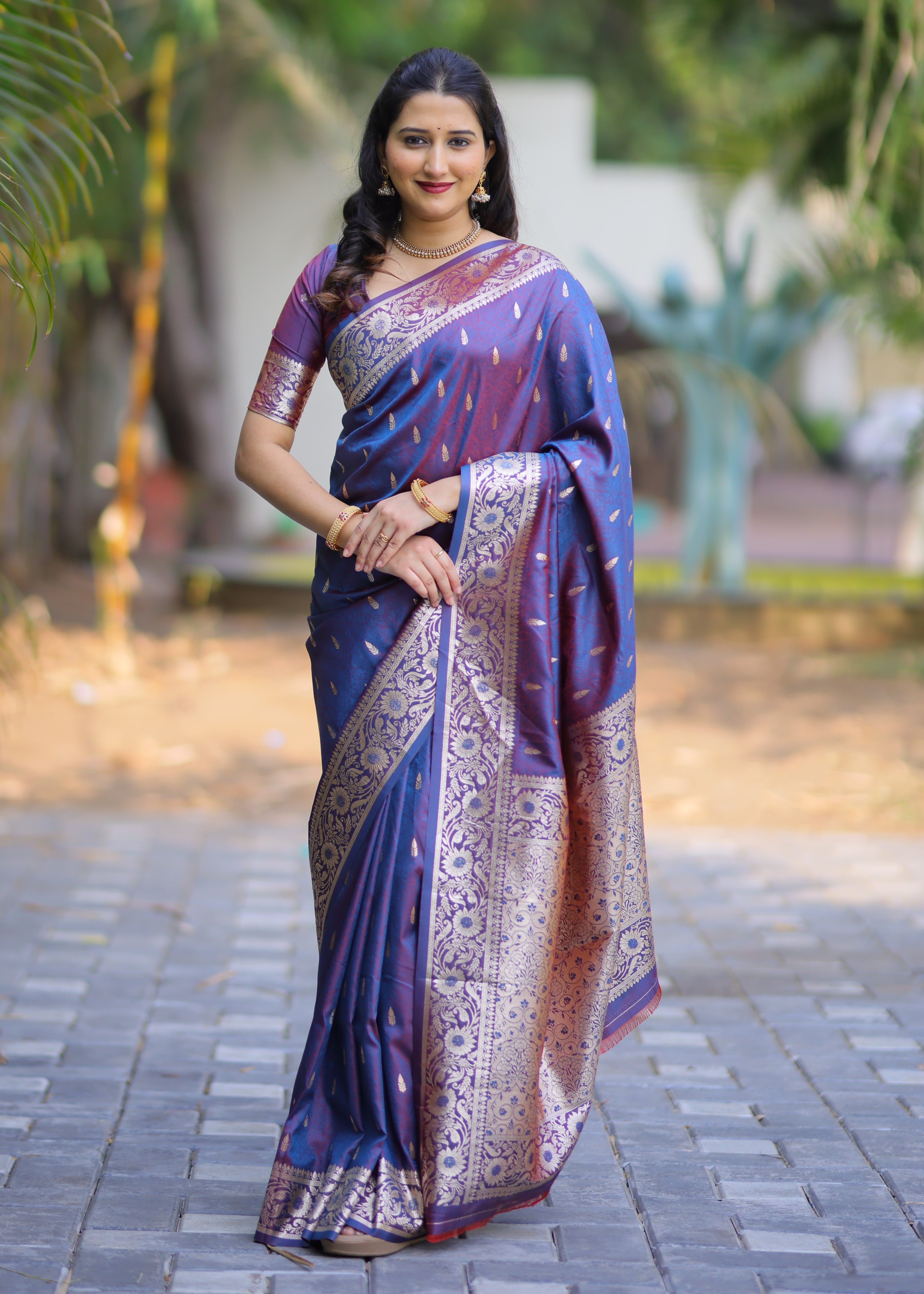 Dark Lilac Pure Banarasi Silk Saree